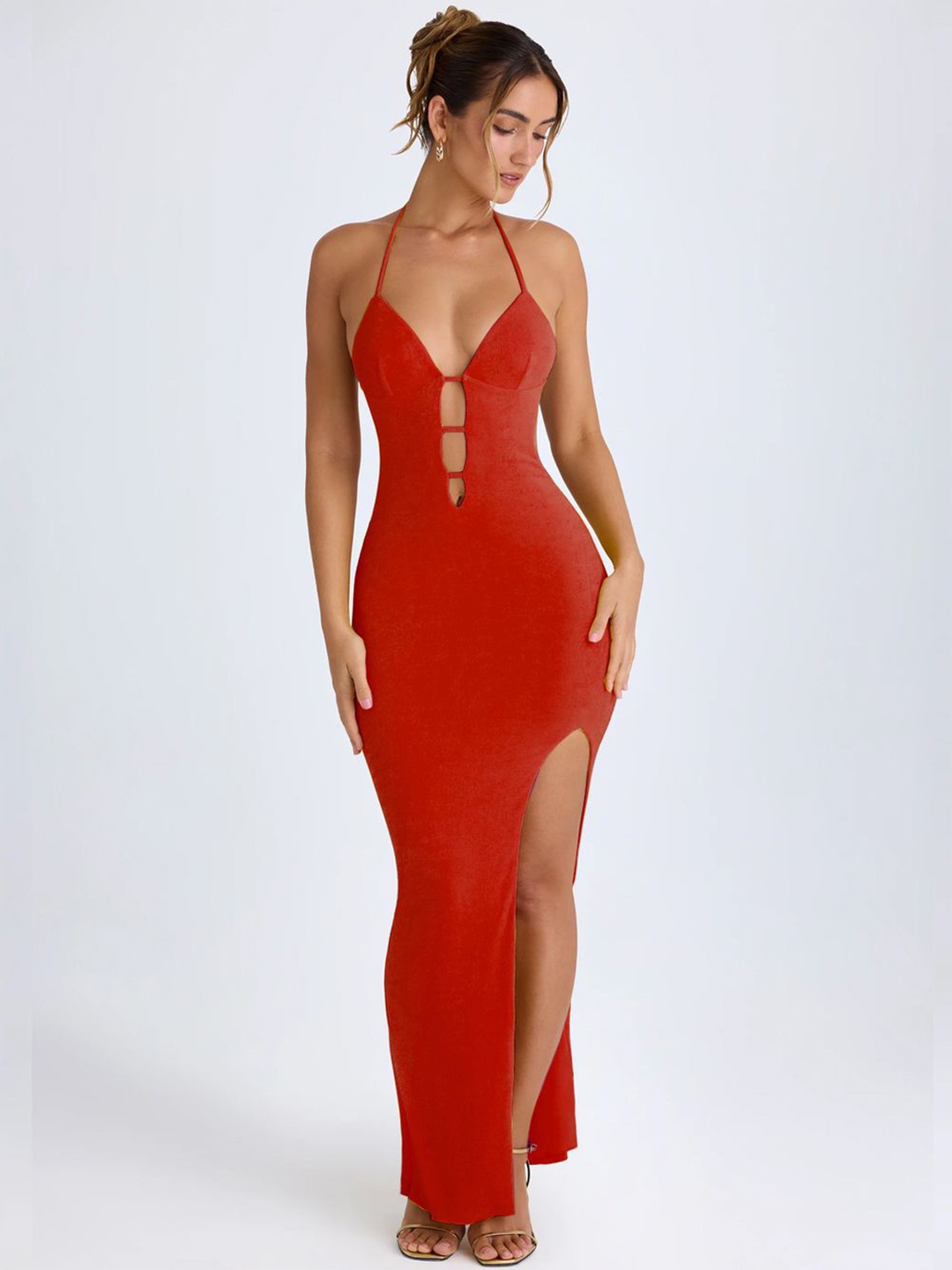 

Moda Rapido Crepe Bodycon Maxi Dress, Red