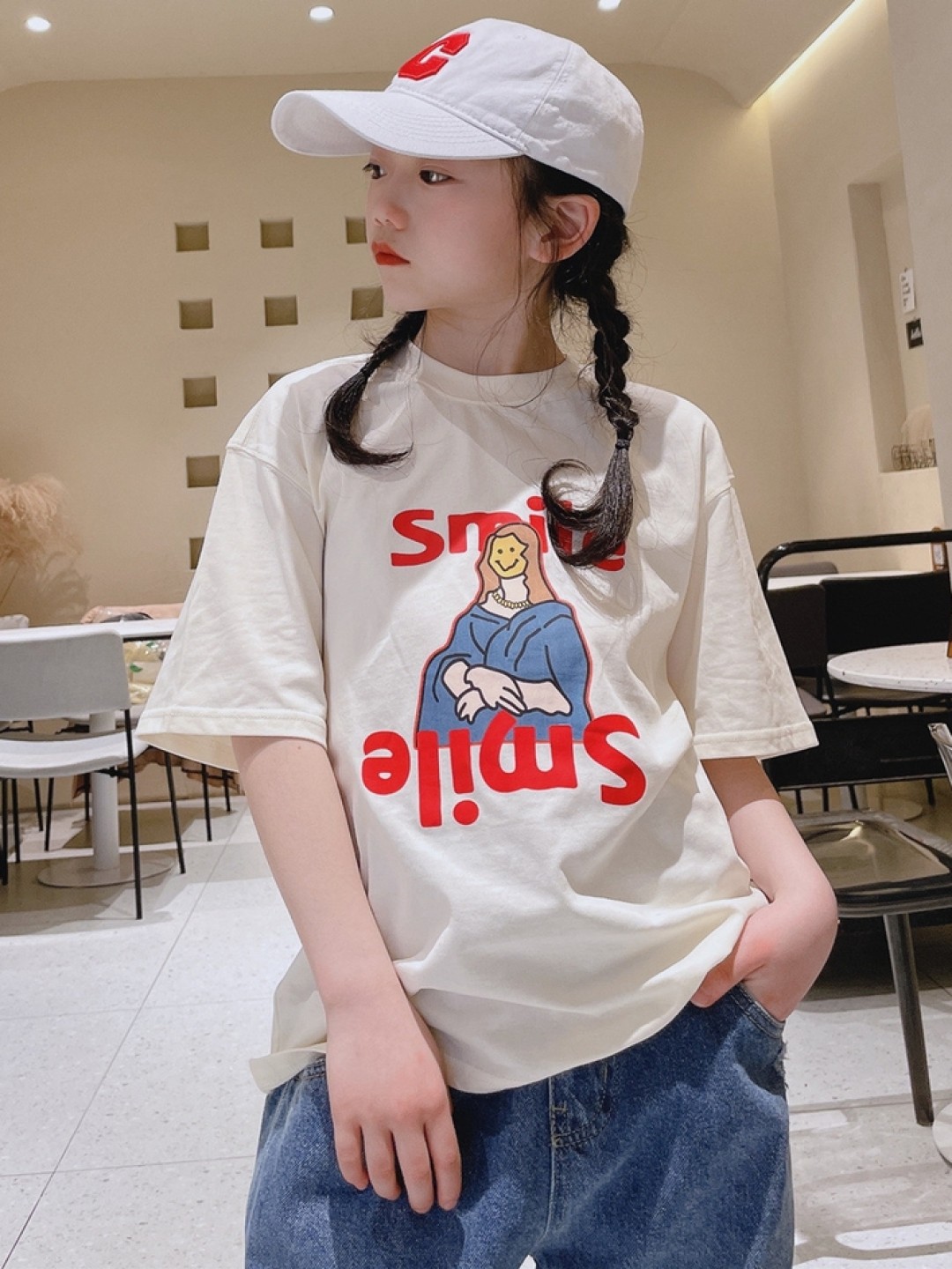 

LULU & SKY Girls Graphic Printed Round Neck Oversized T-shirt, White