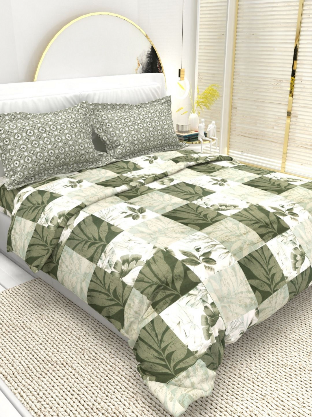 

THE WHITE MOSS Florence White Printed Cotton 220 TC Queen Bedsheet Set-2.25 m x 2.55 m