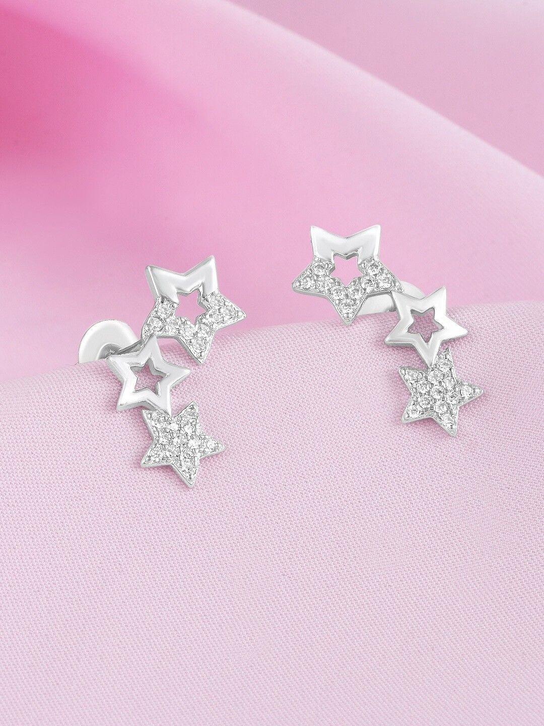 

Zavya 925 Sterling Silver Rhodium-Plated Cubic Zirconia Studded Contemporary Studs