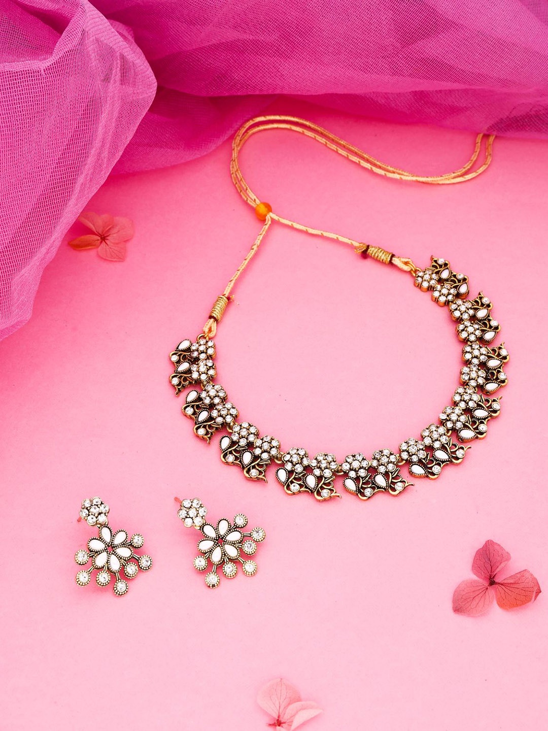 

Lyriss Silver-Plated American Diamond Studded Jewellery Set