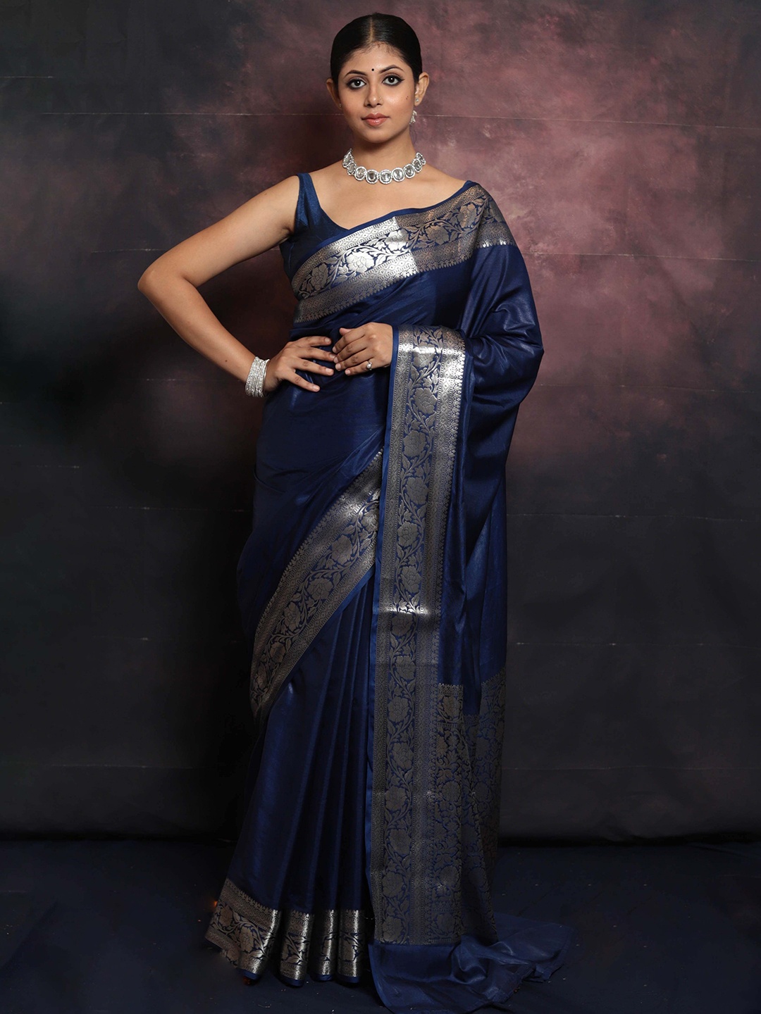 

Banarasee Zari Silk Blend Banarasi Saree, Blue