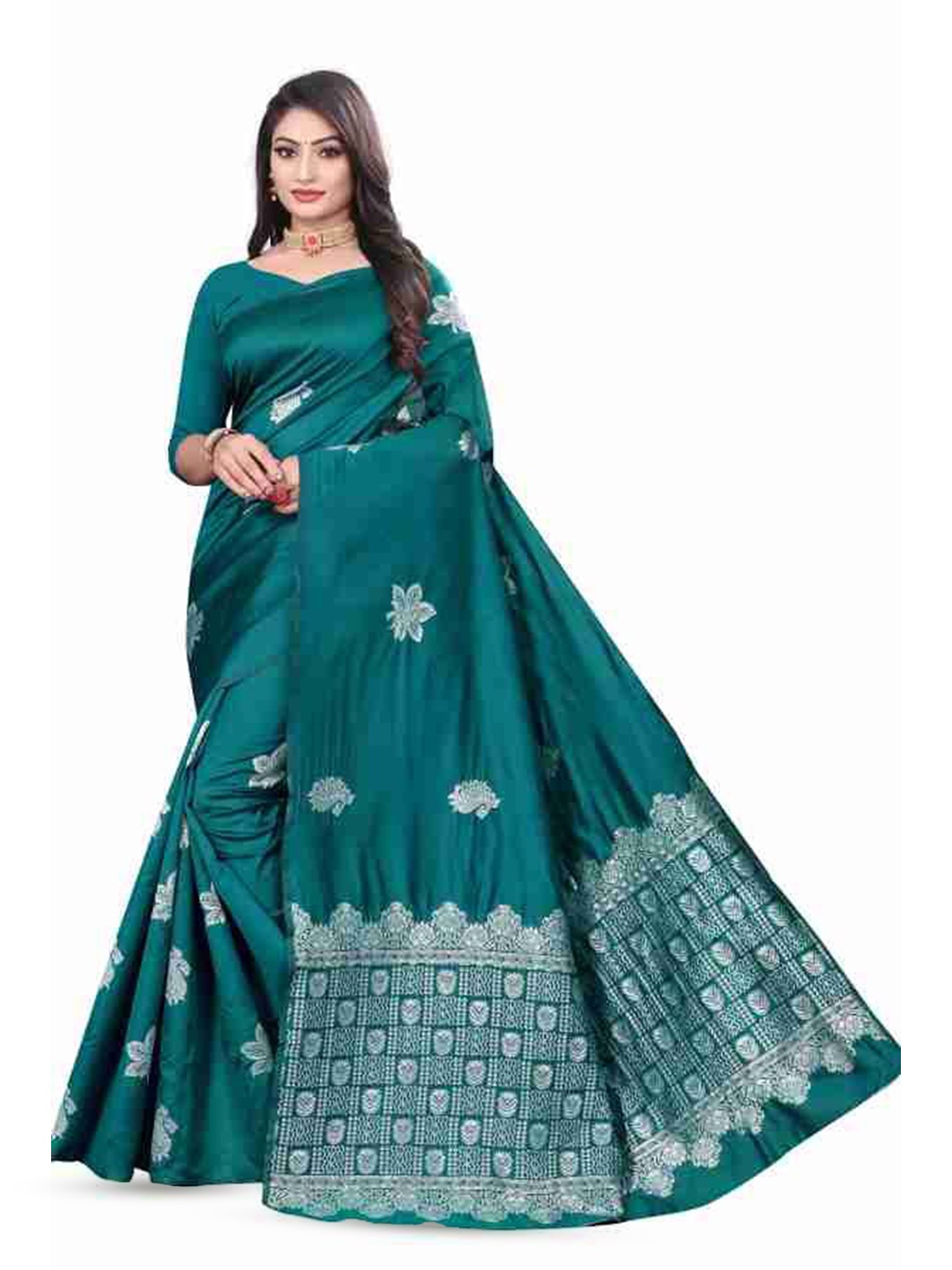 

LADY SHOPI Woven Design Zari Pure Silk Banarasi Saree, Teal