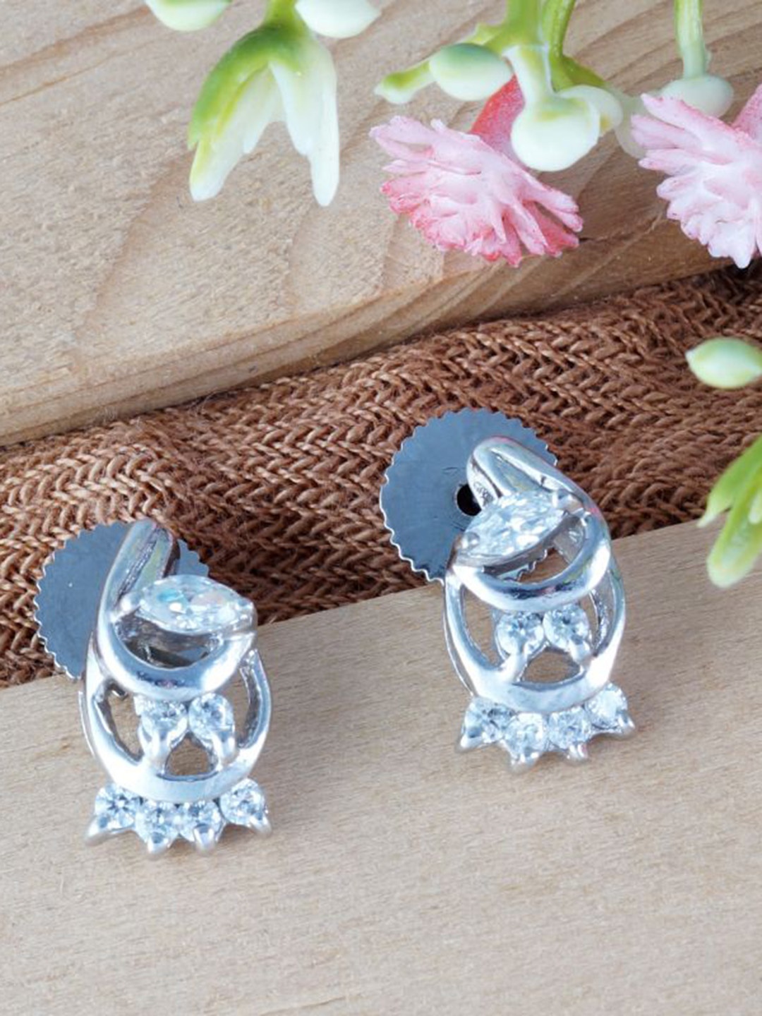 

Tuanz Silver Jewelry 925 Sterling Silver Rhodium-Plated Stone Studded Drop Earrings