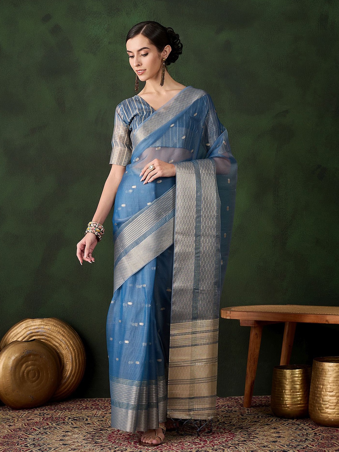 

Maroosh Woven Design Zari Organza Saree, Teal