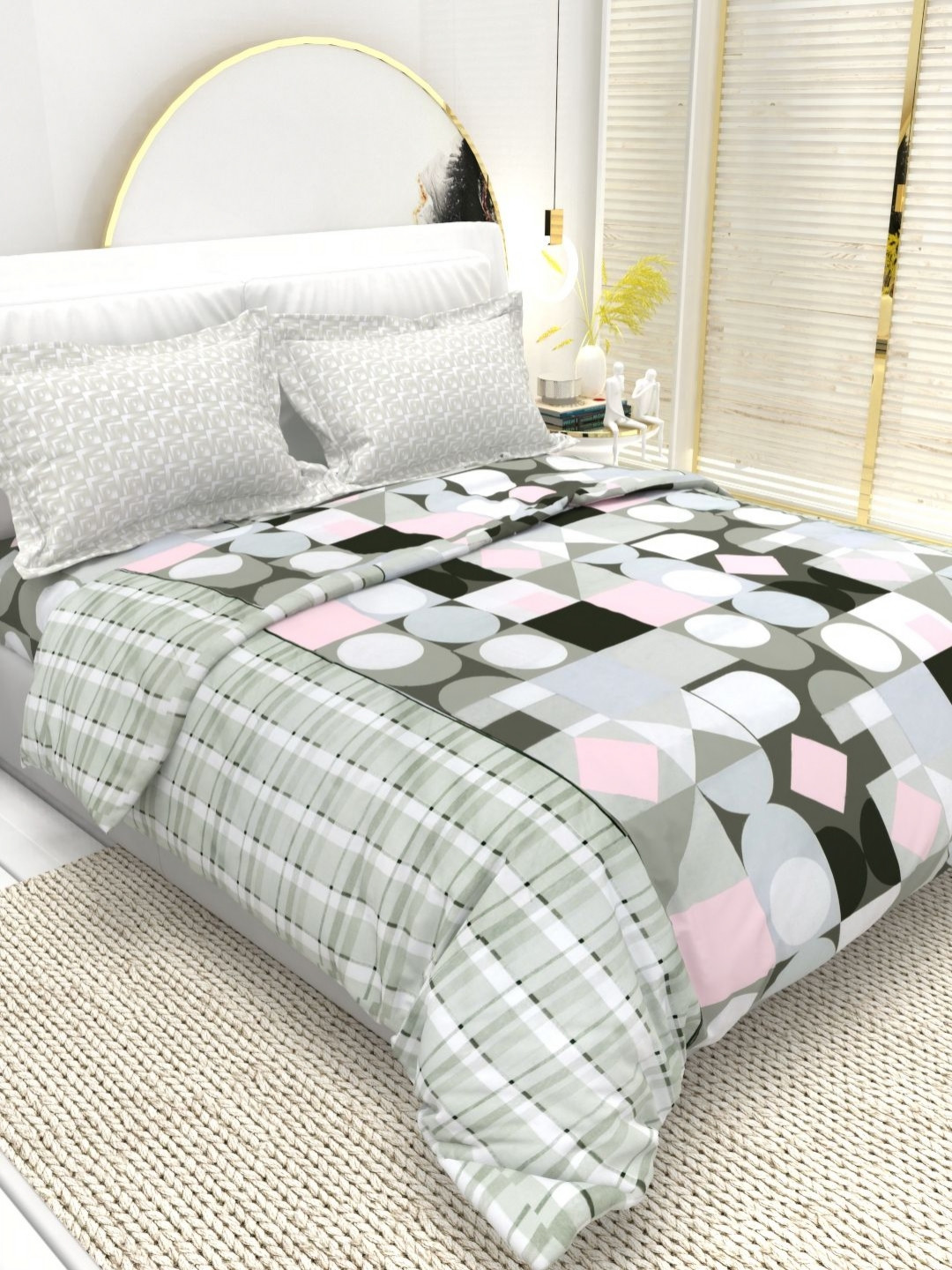 

THE WHITE MOSS Florence White Printed Cotton 220 TC Queen Bedsheet Set-2.25 m x 2.55 m