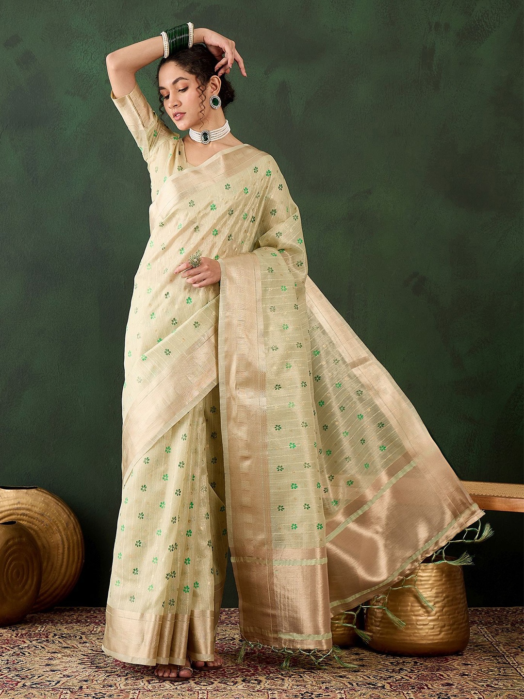 

Maroosh Woven Design Zari Organza Banarasi Saree, Green