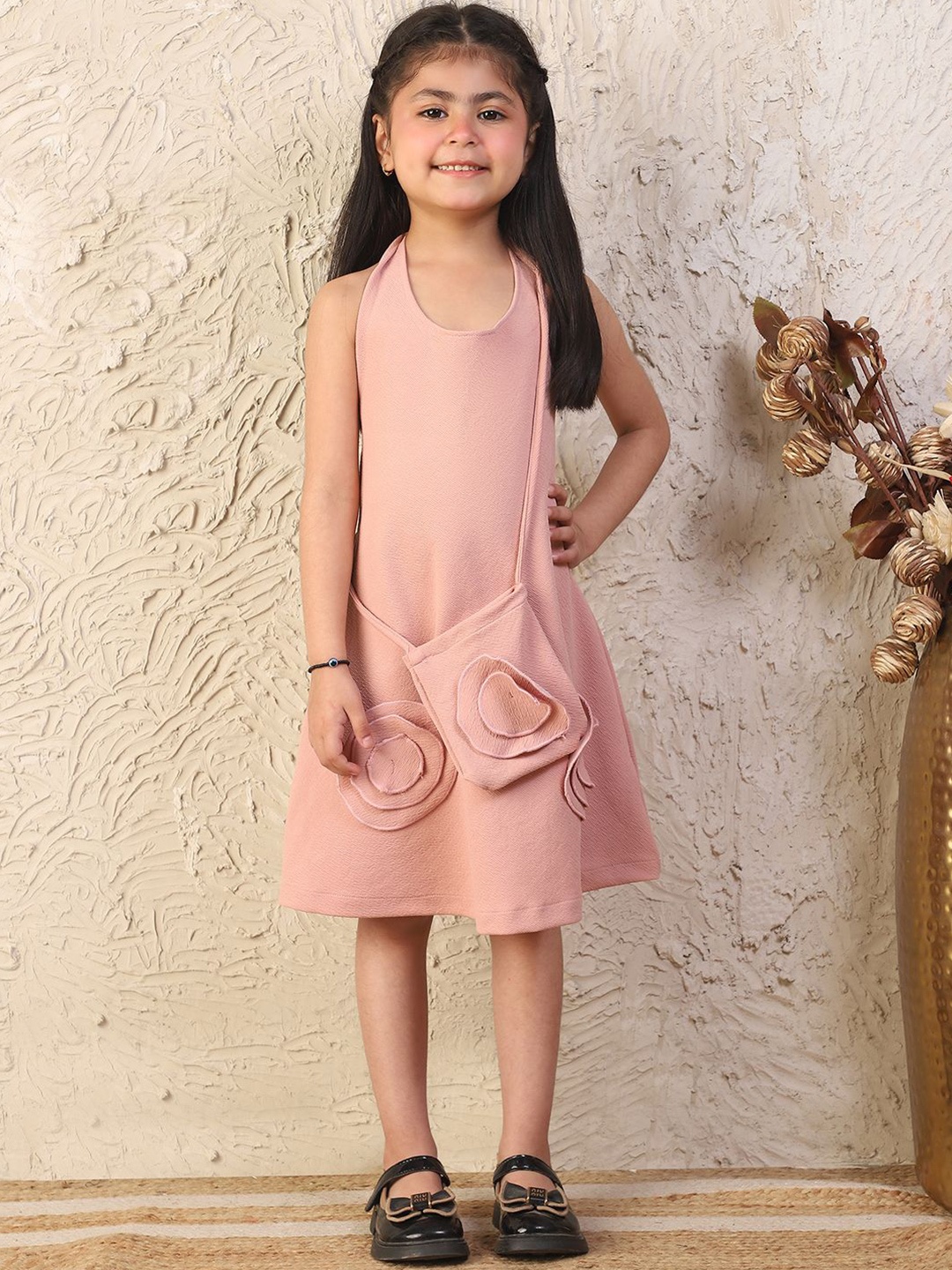 

NEUDIS Girls Halter Neck A-Line Dress, Pink