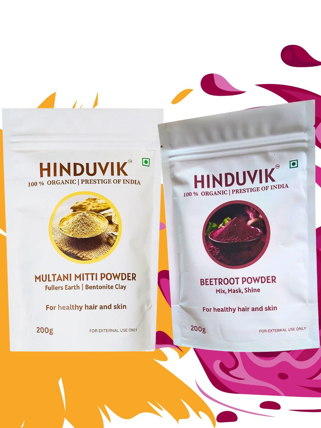 

HINDUVIK Set Of 2 Sandalwood & Beetroot Face Pack - 200g Each, Yellow