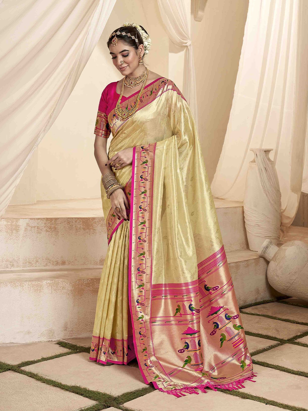 

Mitera Woven Design Zari Paithani Saree, Beige