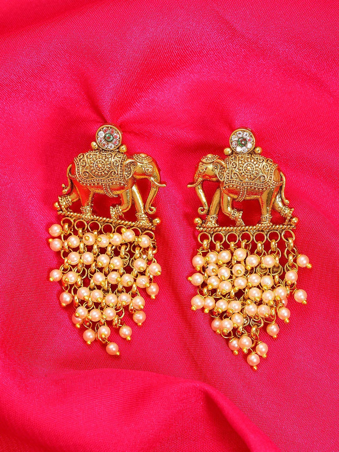 

Exotic India Elephant Design Chandbali Earrings, Gold