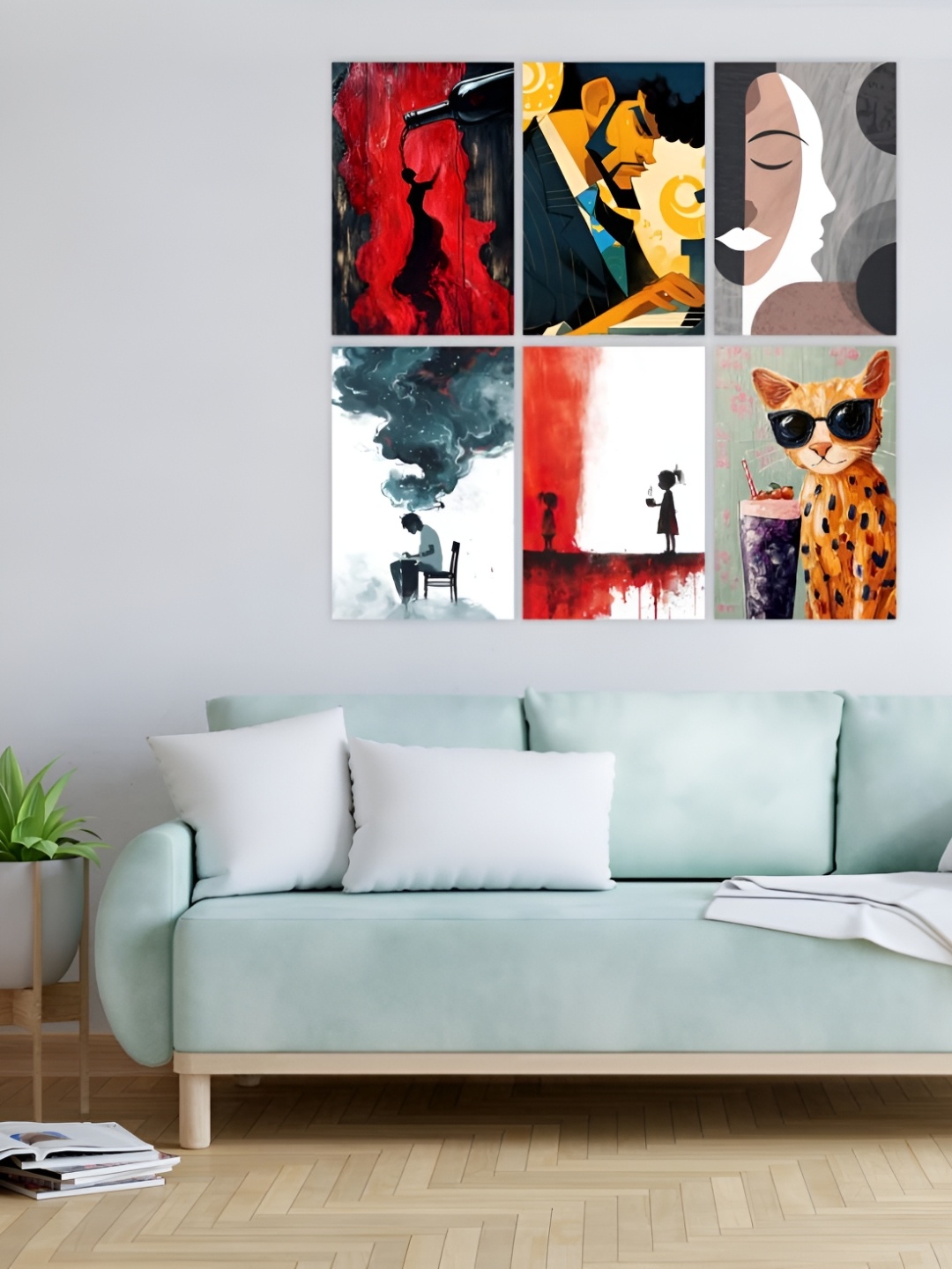 

CVANU White And Red 6 Piece Abstract Paper Wall Poster