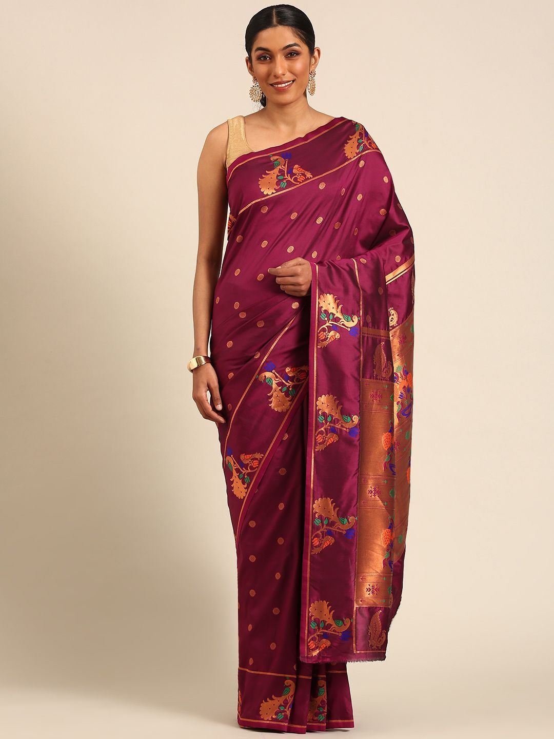 

DIVASTRI Woven Design Zari Silk Blend Paithani Saree, Purple