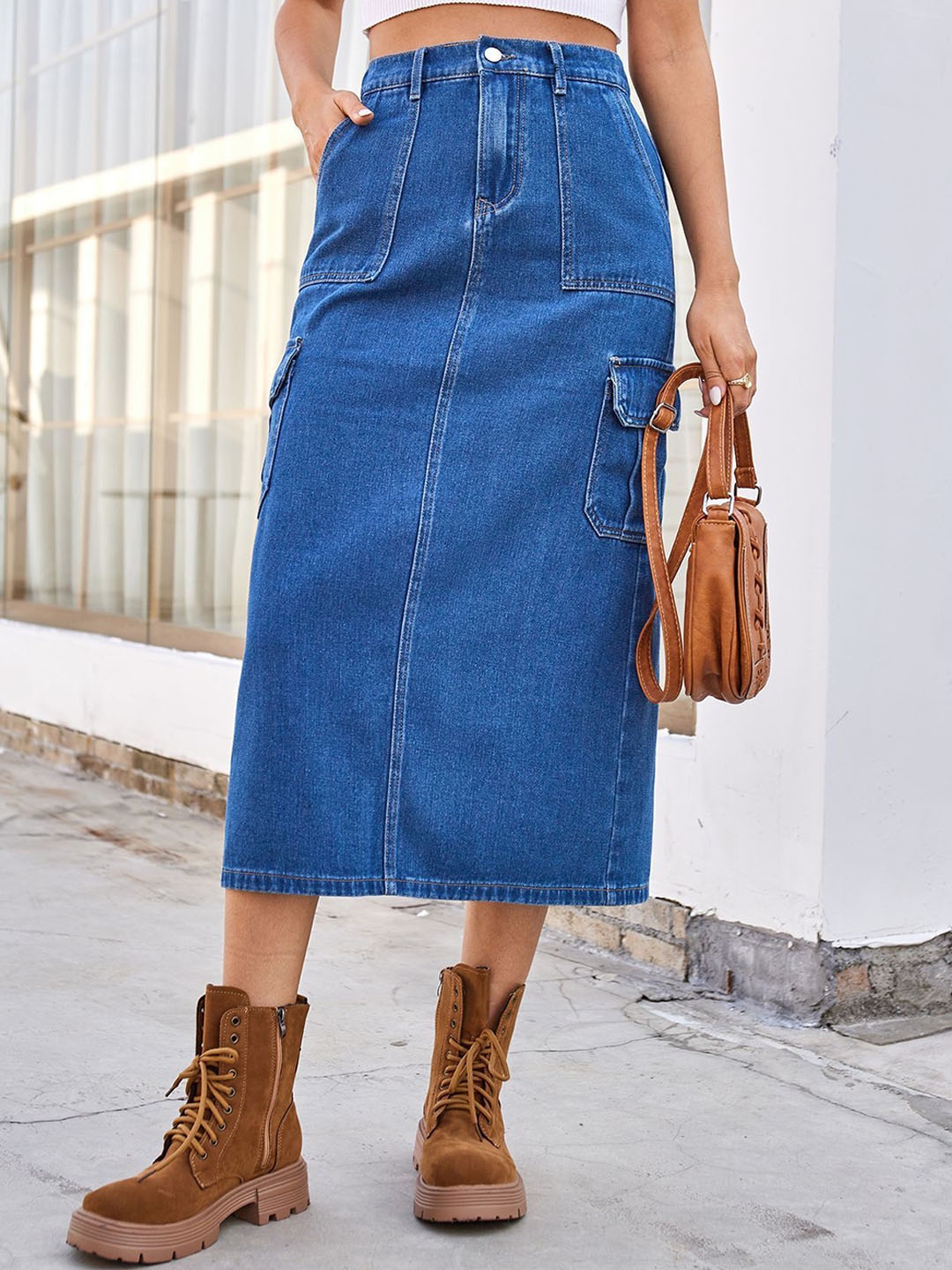 

StyleCast Denim A-Line Midi Skirt, Blue