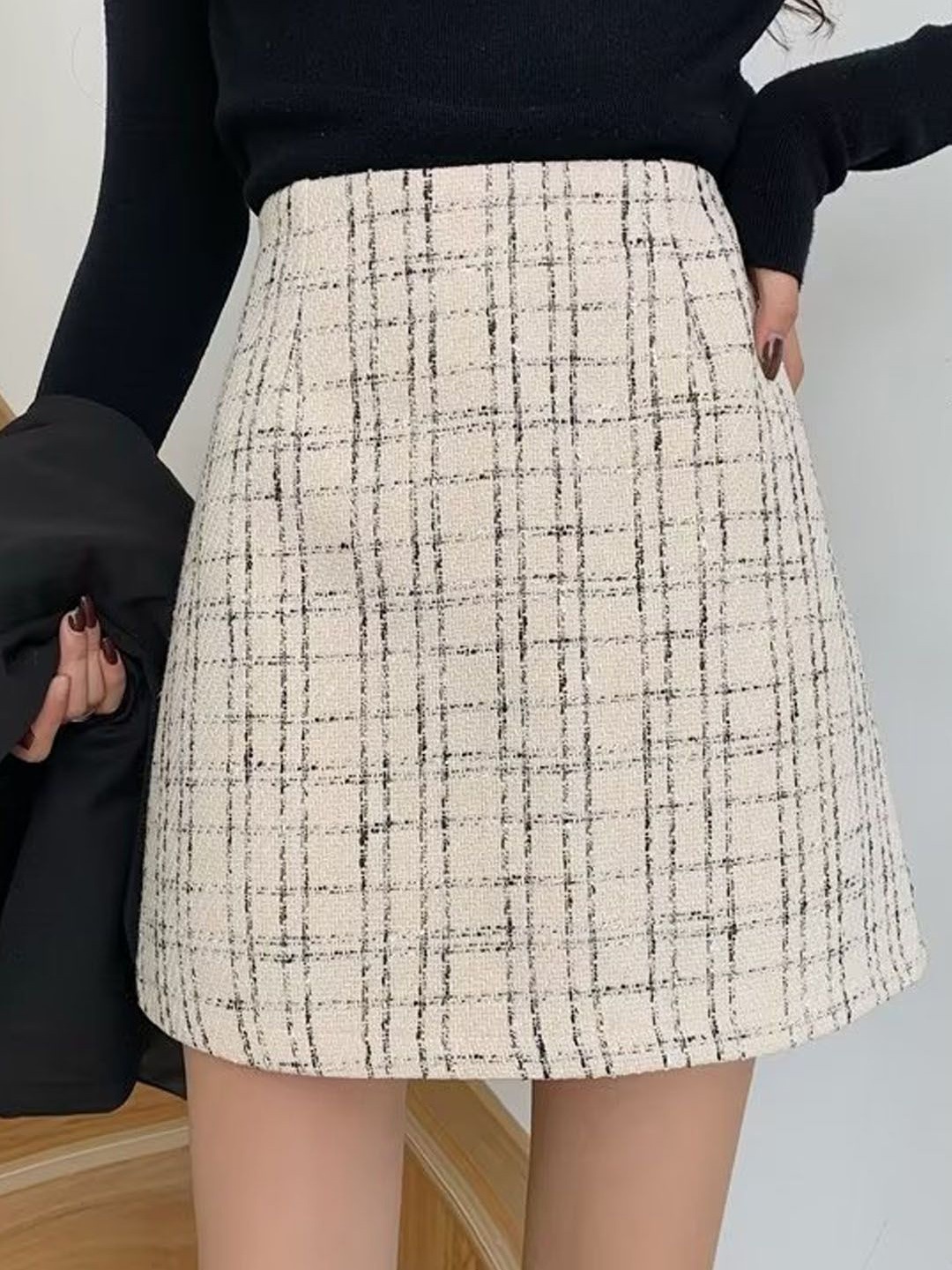 

StyleCast Checked Above Knee Skirt, White