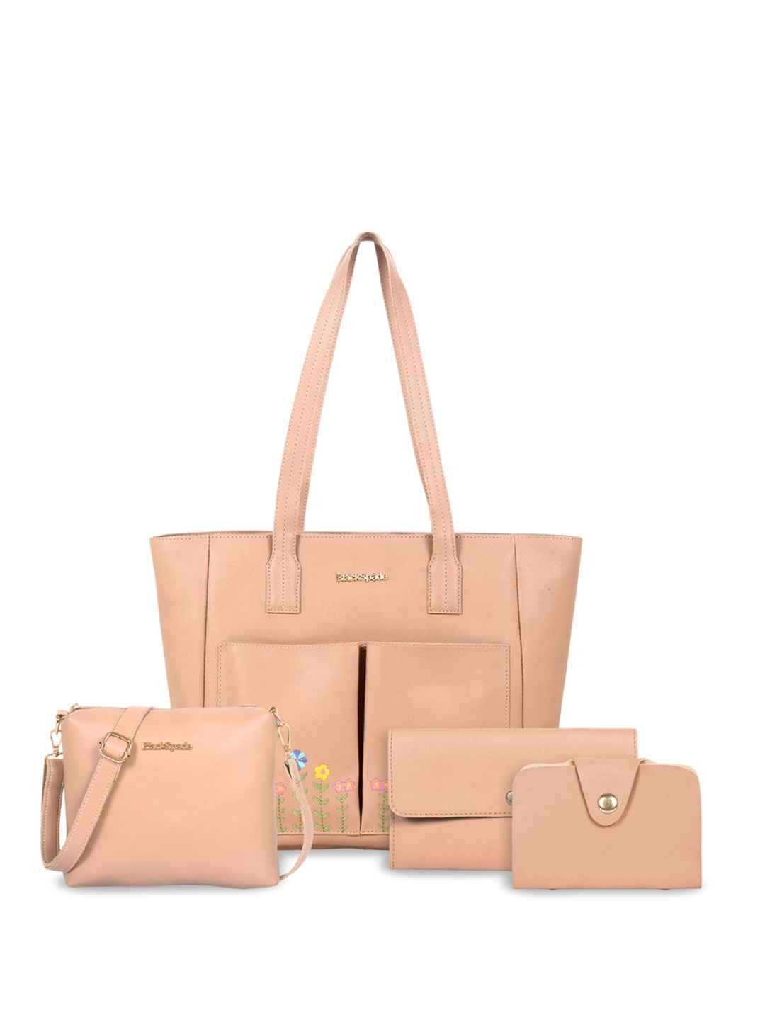 

Black Spade Floral PU Structured Tote Bag, Beige
