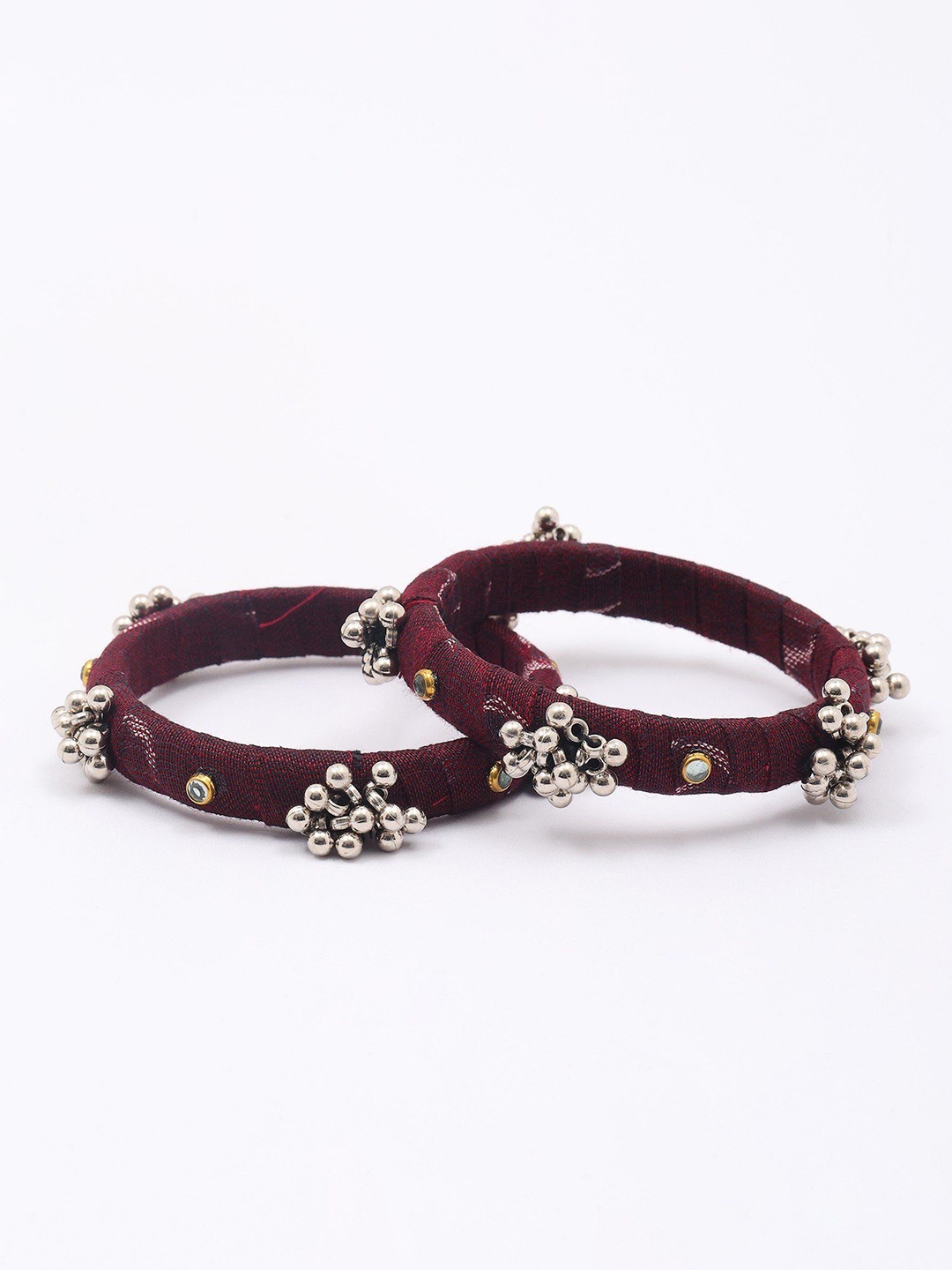 

Exotic India Set Of 2 Maroon Handloom Sambalpuri Fabric Ghungroo Bangles