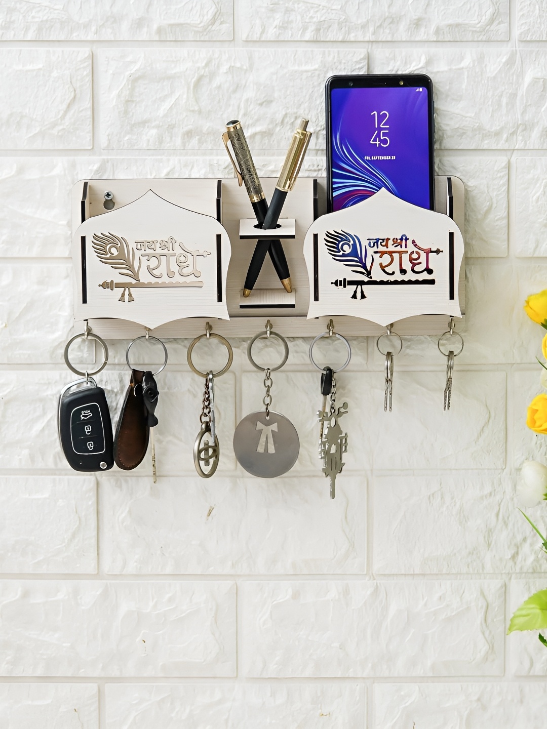 

Webelkart White Shree Krishna Wooden 7 Hooks Key Holders