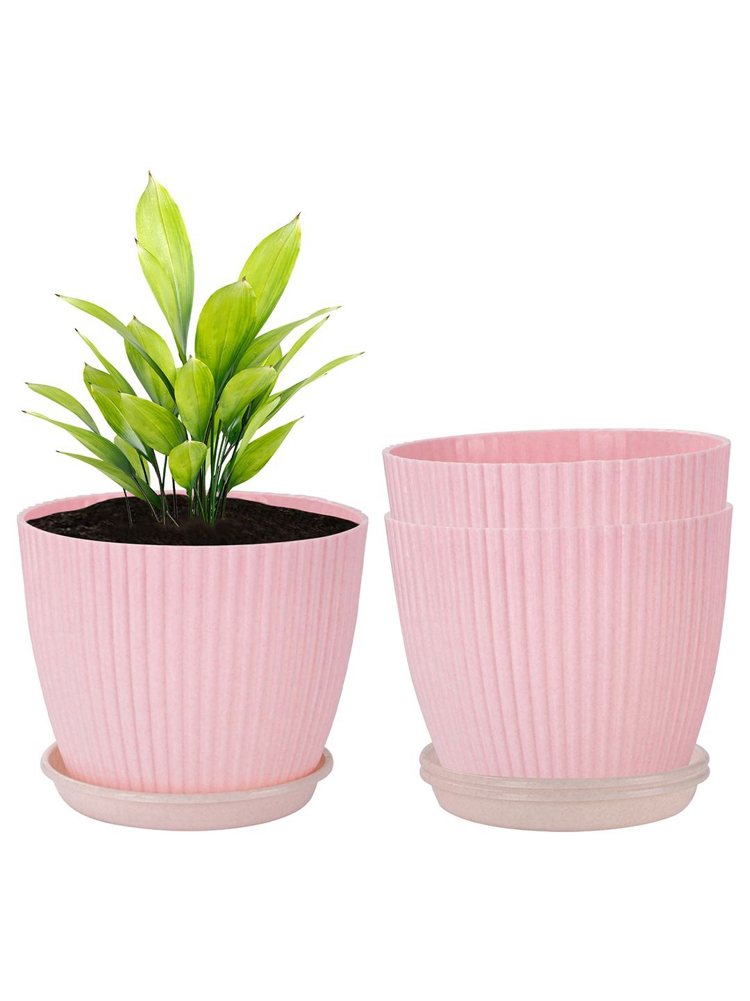 

Kuber Industries Pink 3 Pieces Textured Durable Planters With Tray