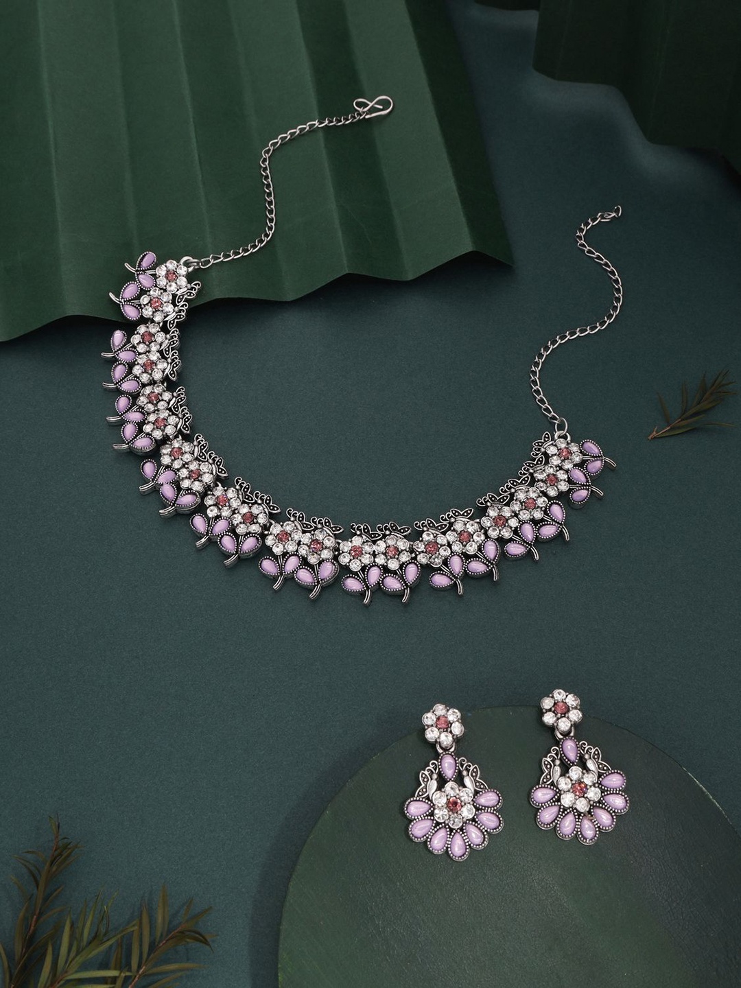 

Anouk Silver-Plated Artificial Stones Studded Necklace With Earrings