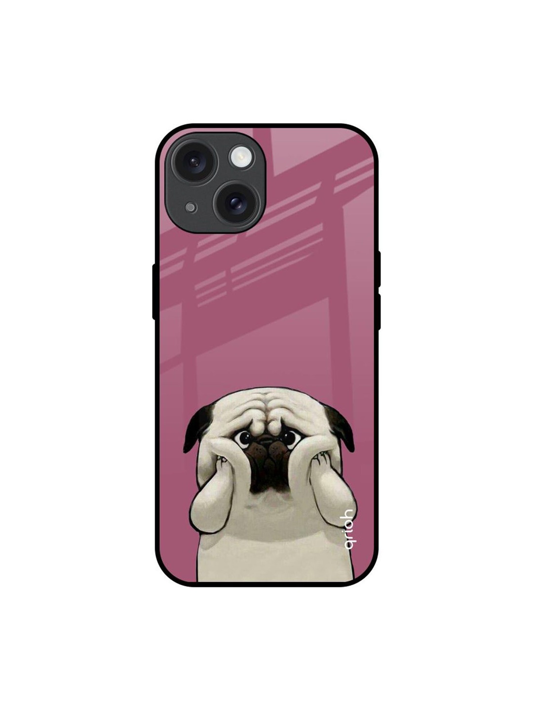 

QRIOH Funny Pug Face Printed iPhone 15 Back Case, Pink