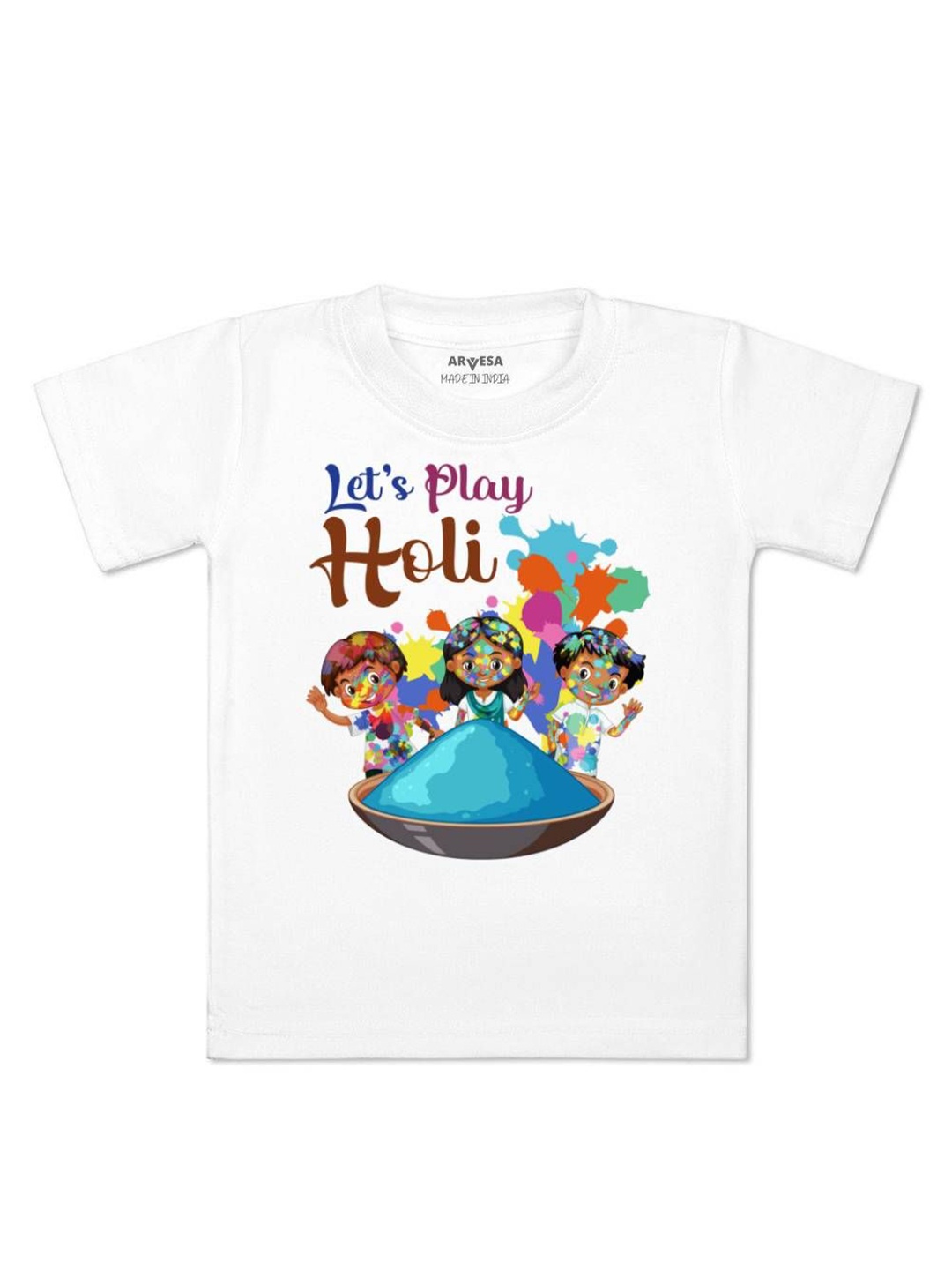 

Arvesa Lets Play Holi Printed Regular Fit Tshirt, White