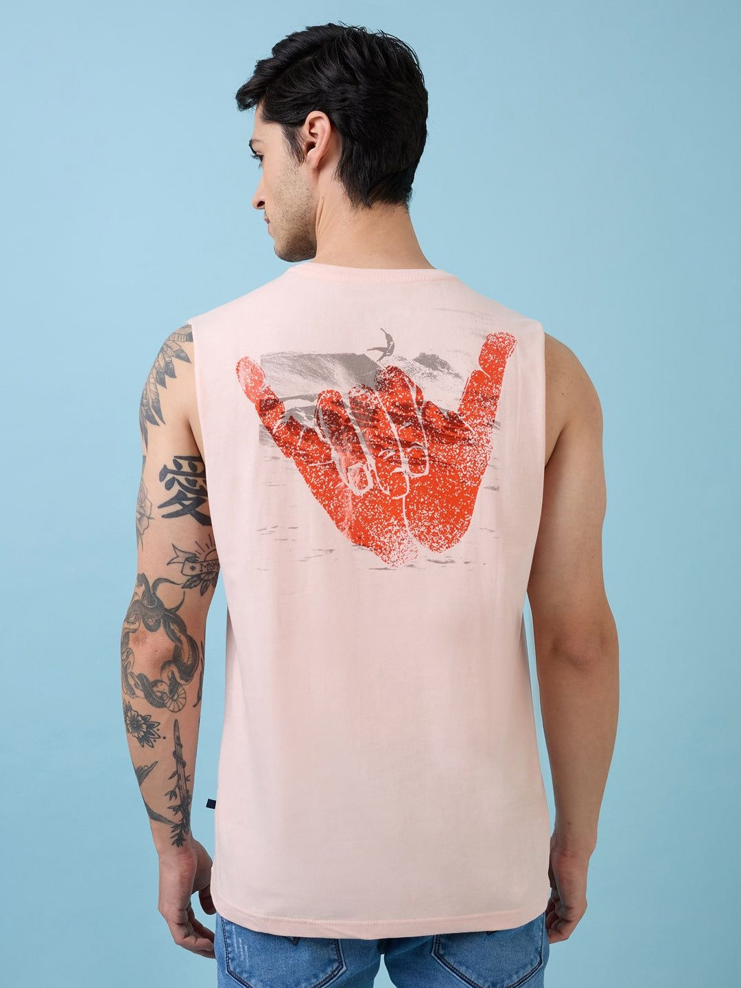 

Status Quo Men Regular Fit Graphic Printed Round Neck Cotton T-shirt, Peach