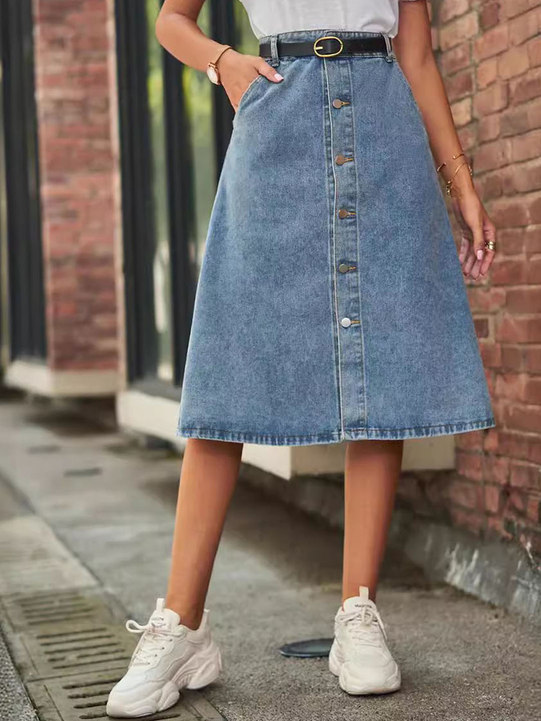 

StyleCast Denim A-Line Midi Skirt, Blue