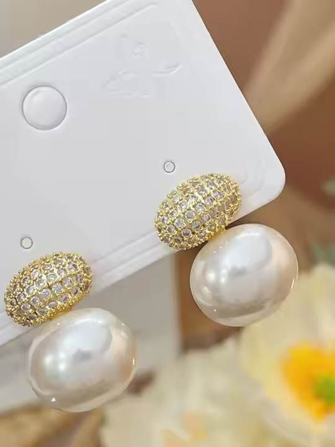 

DKane Designs Gold-Plated Pearls Studded Contemporary Shaped Drop Earrings, Off white