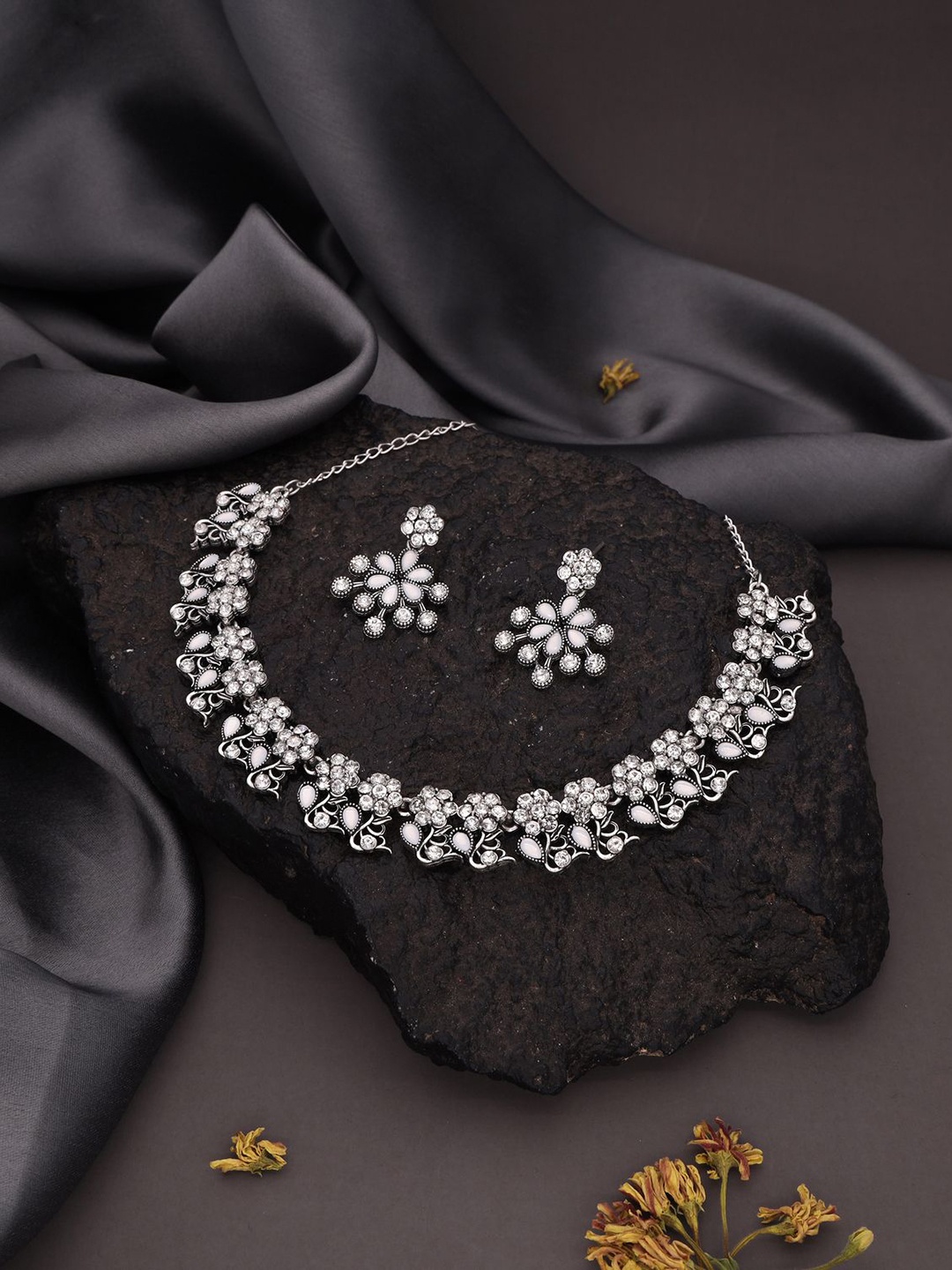 

Lyriss Silver-Plated American Diamond Studded Jewellery Set