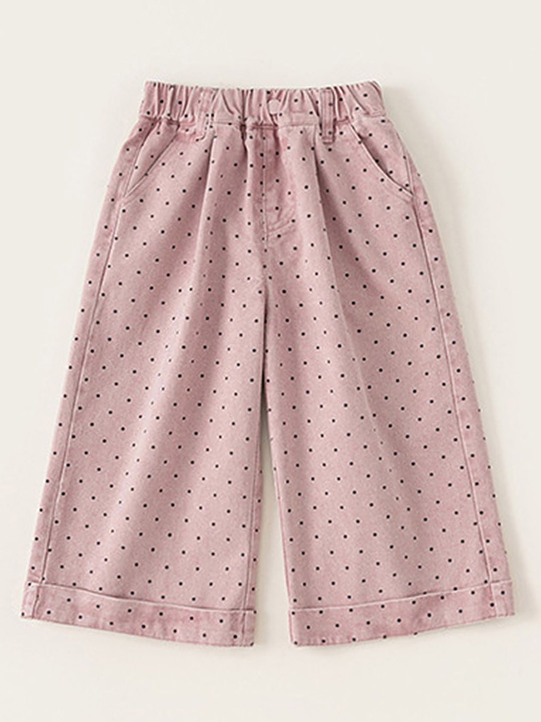 

LULU & SKY Girls Polka Dot Printed Loose Fit High-Rise Culottes Trousers, Pink