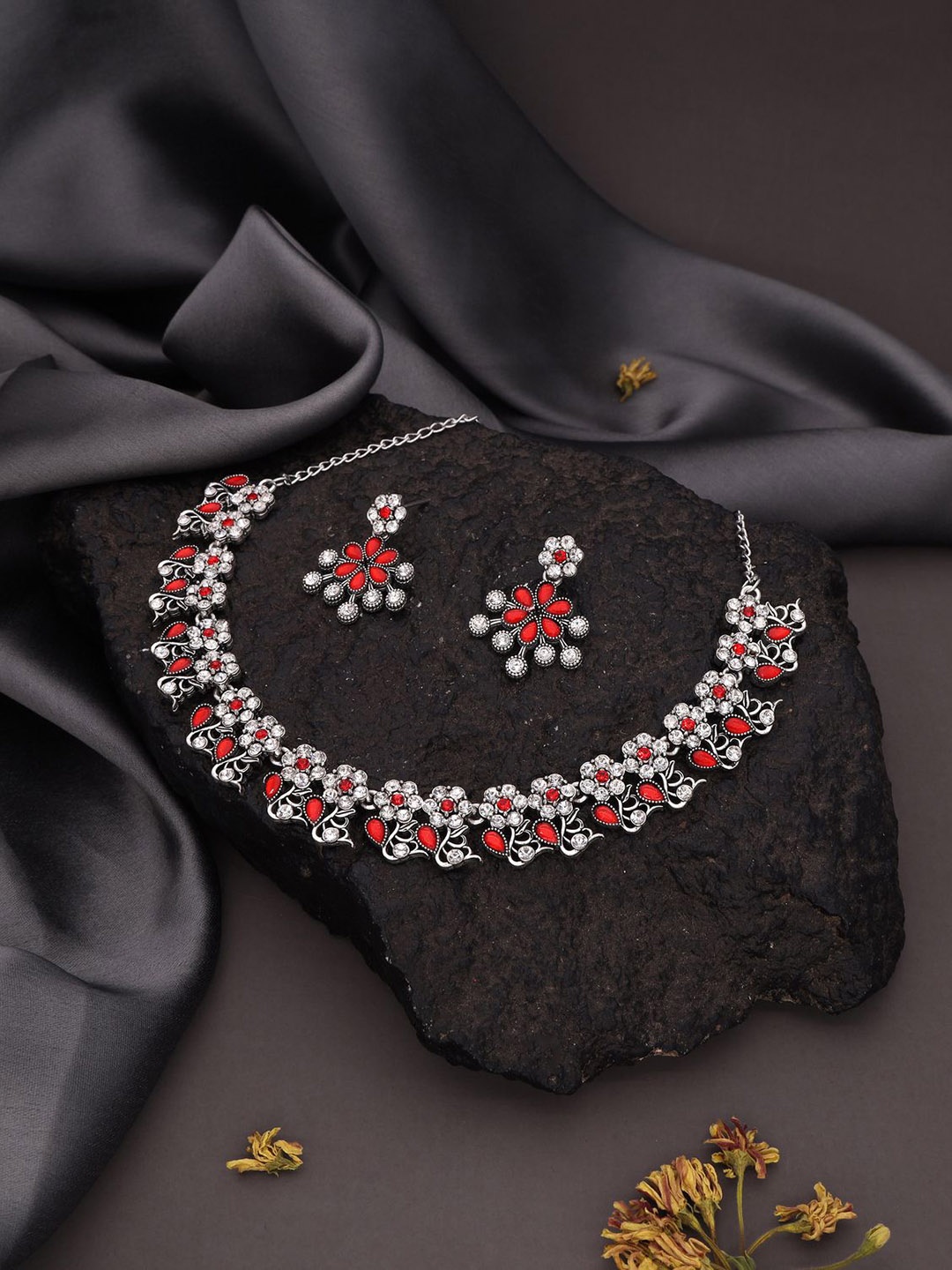 

Lyriss Silver-Plated American Diamond Studded Jewellery Set