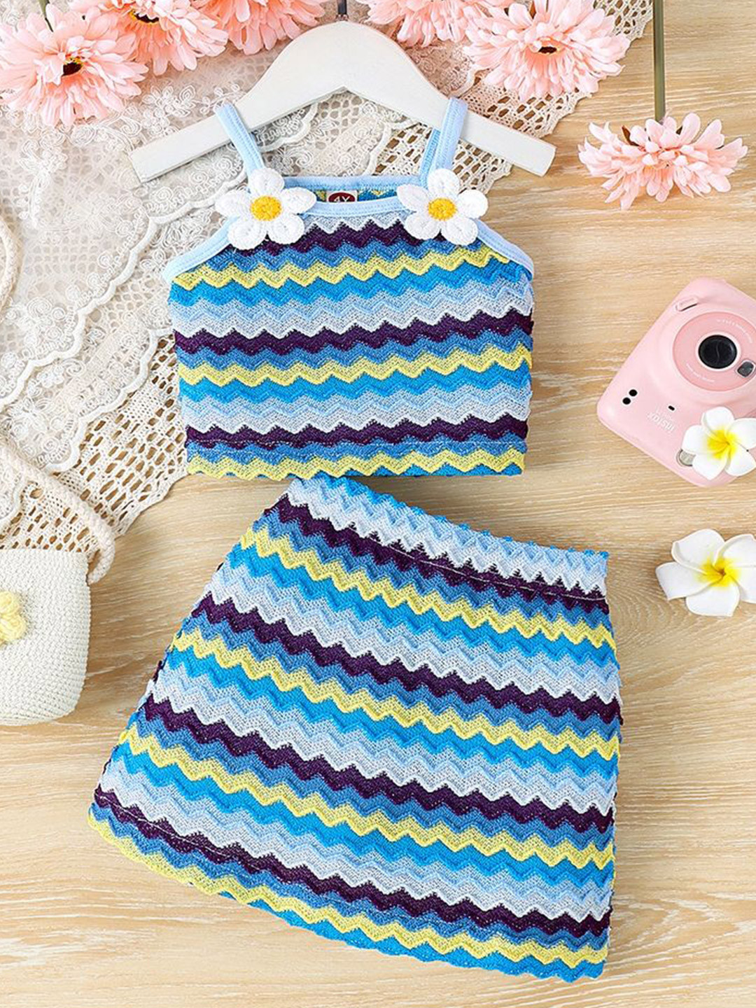 

LULU & SKY Girls Chevron Shoulder Straps Sleeveless Top With Skirt, Blue