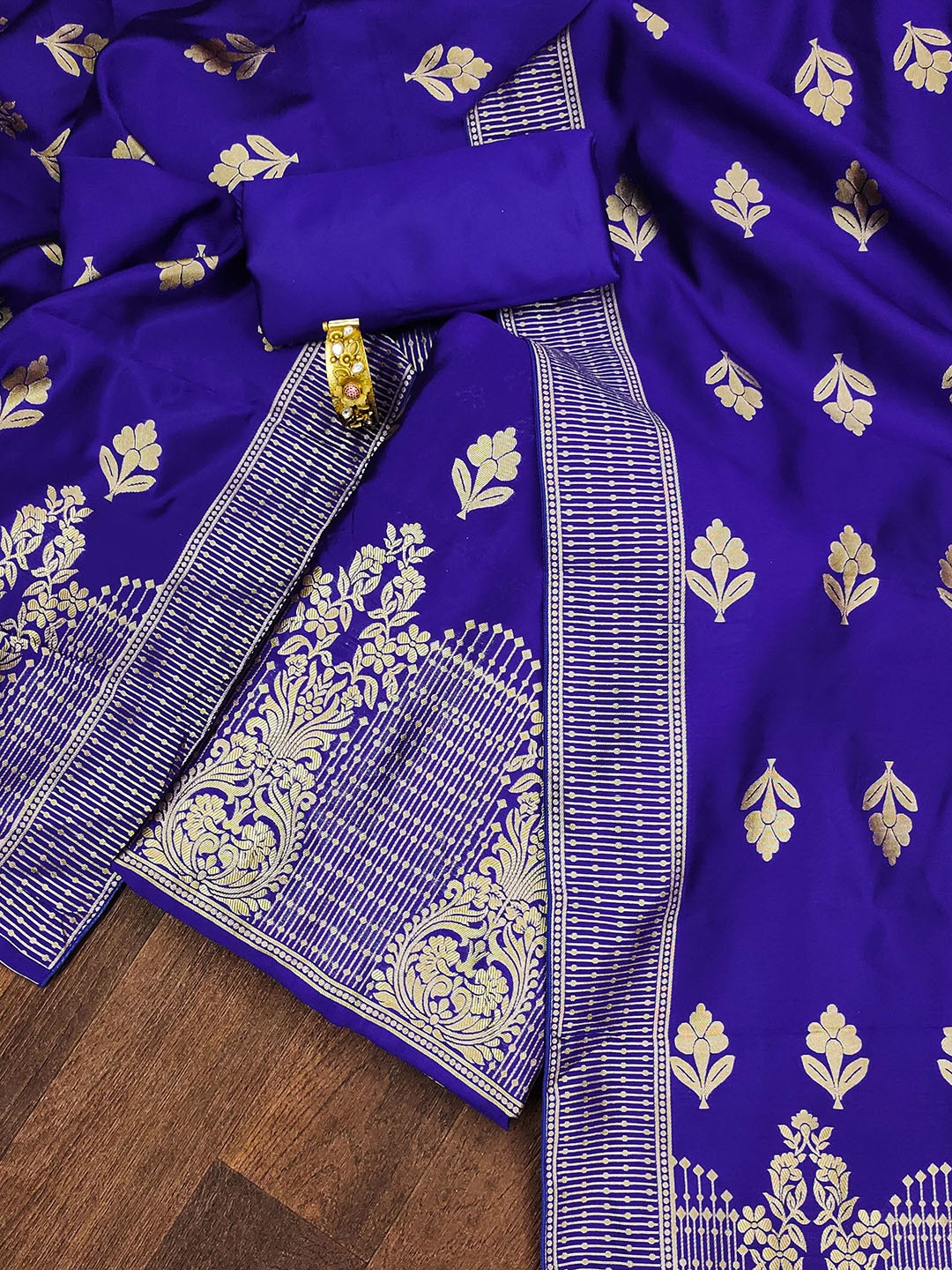 

SAINOOR Floral Woven Design Unstitched Dress Material, Blue