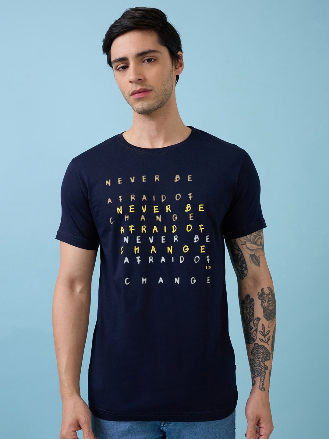 

Status Quo Men Typography Printed T-shirt, Navy blue