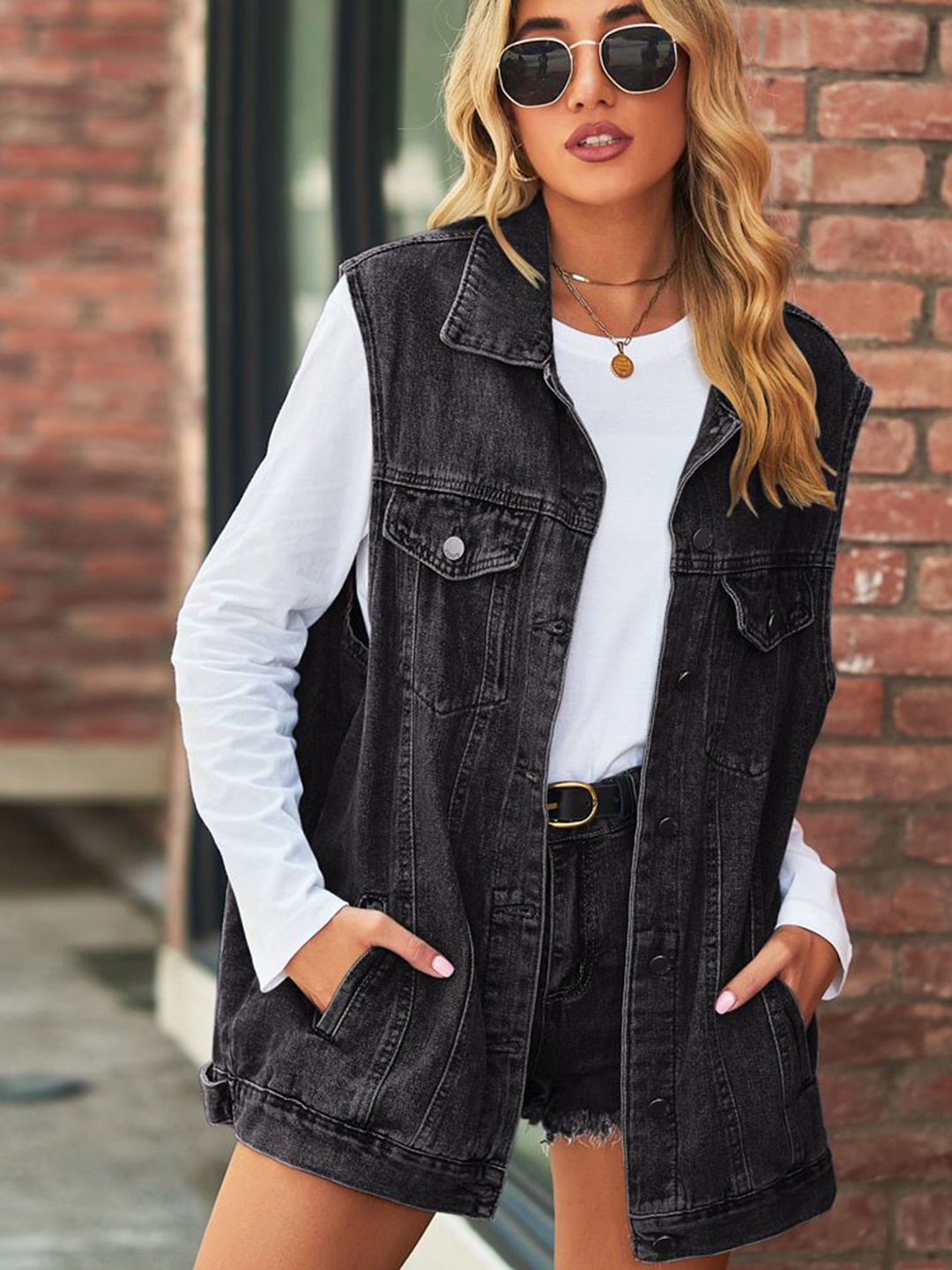 

StyleCast Women Lightweight Longline Denim Jacket, Charcoal