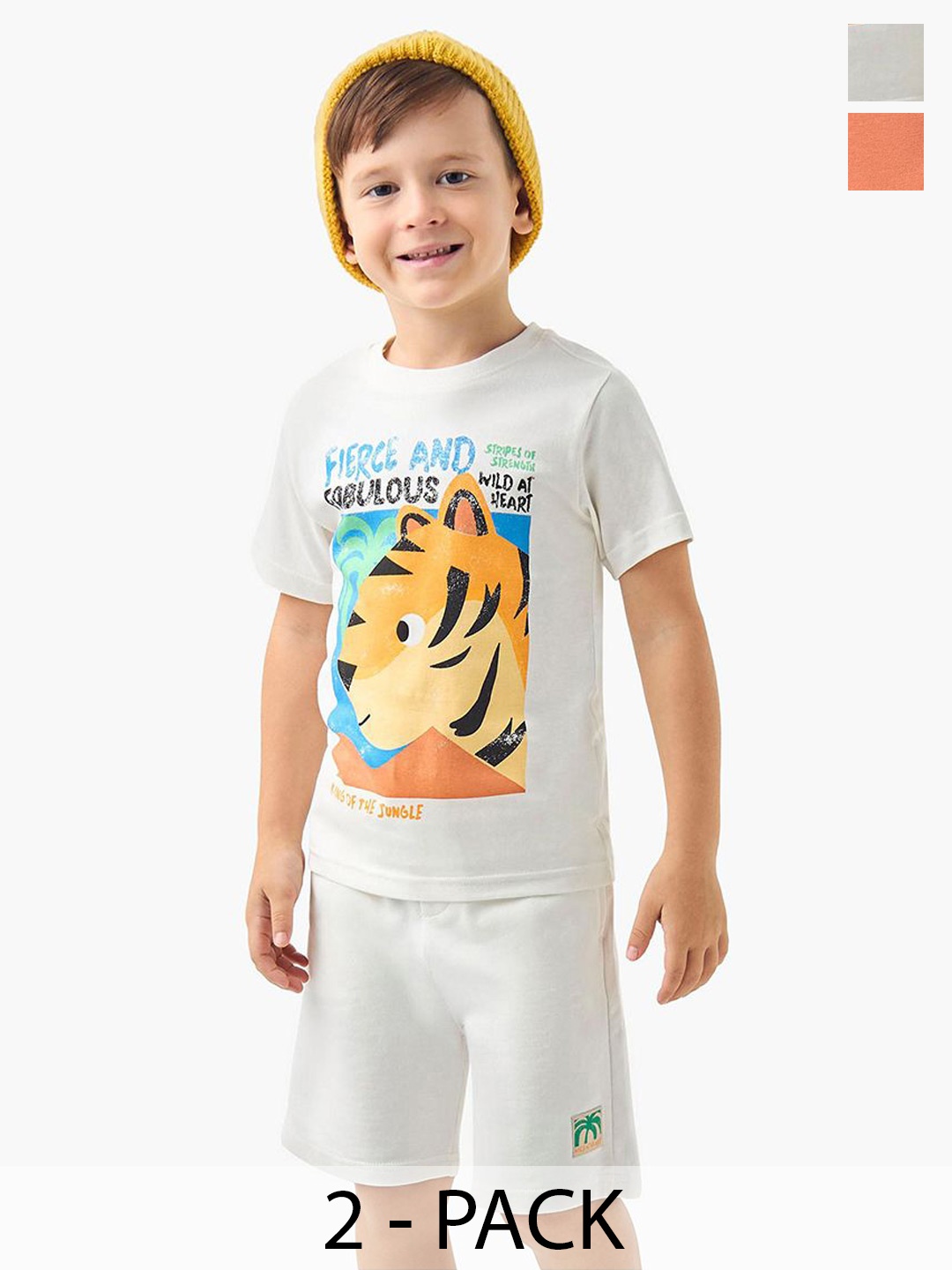 

Juniors by Babyshop Boys Pack Of 2 Printed Pure Cotton T-shirt With Shorts, White