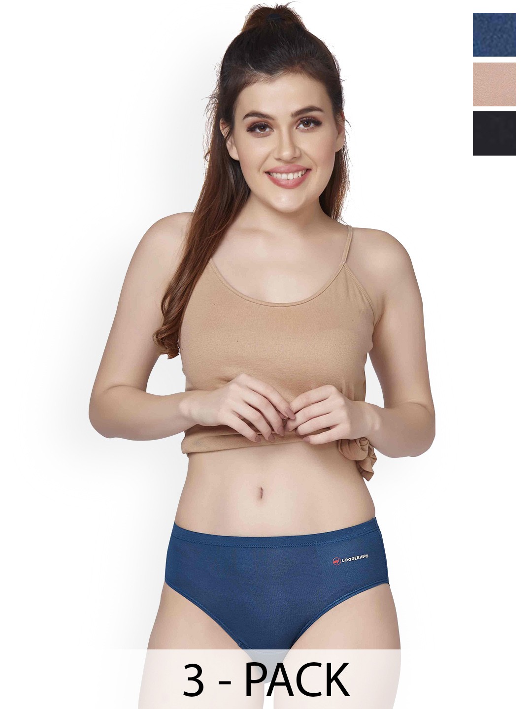 

LOGGERHEAD Pack Of 3 Hipster Briefs LHMH013-Skin-Black-RoyalBlue, Cream