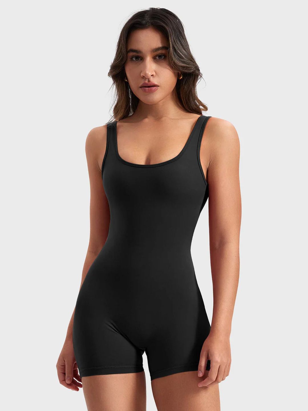 

Cheekee Women Solid V Back Romper Playsuit, Black