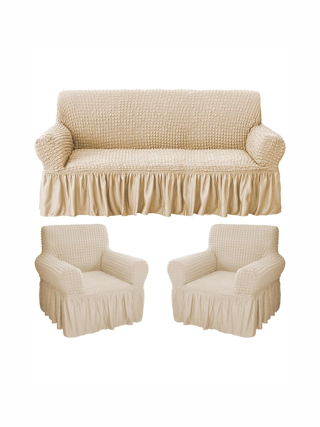 

HOUSE OF QUIRK 280 Gsm Durable Washable Universal 3 + 1 + 1 Seater Sofa Covers, Beige