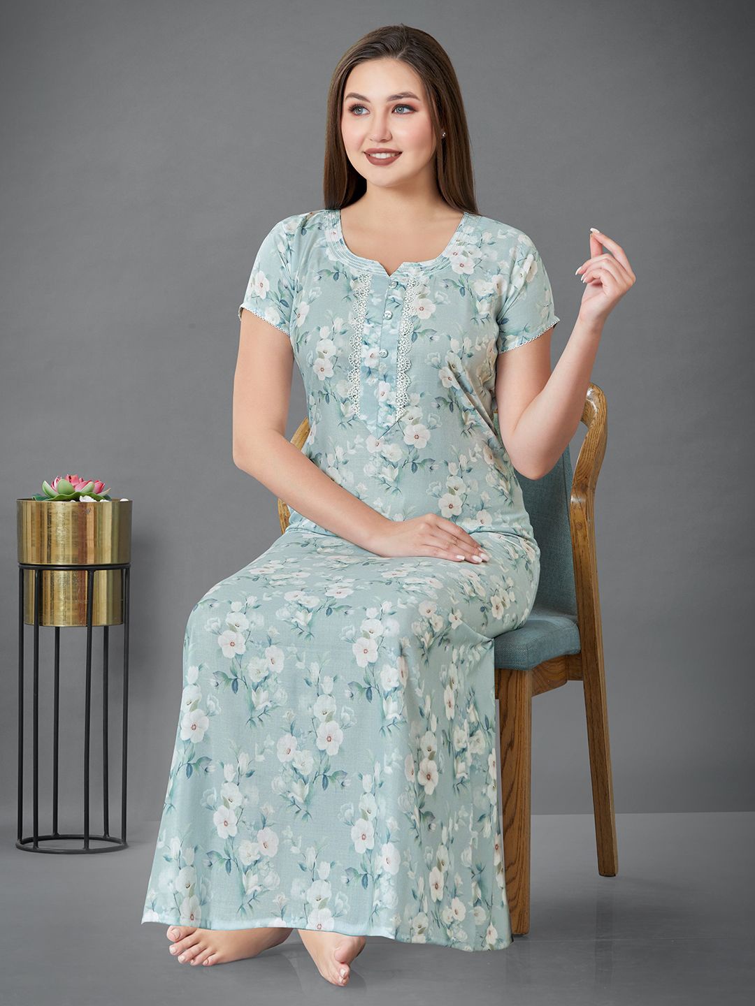 

Sand Dune Printed Maxi Nightdress, Sea green