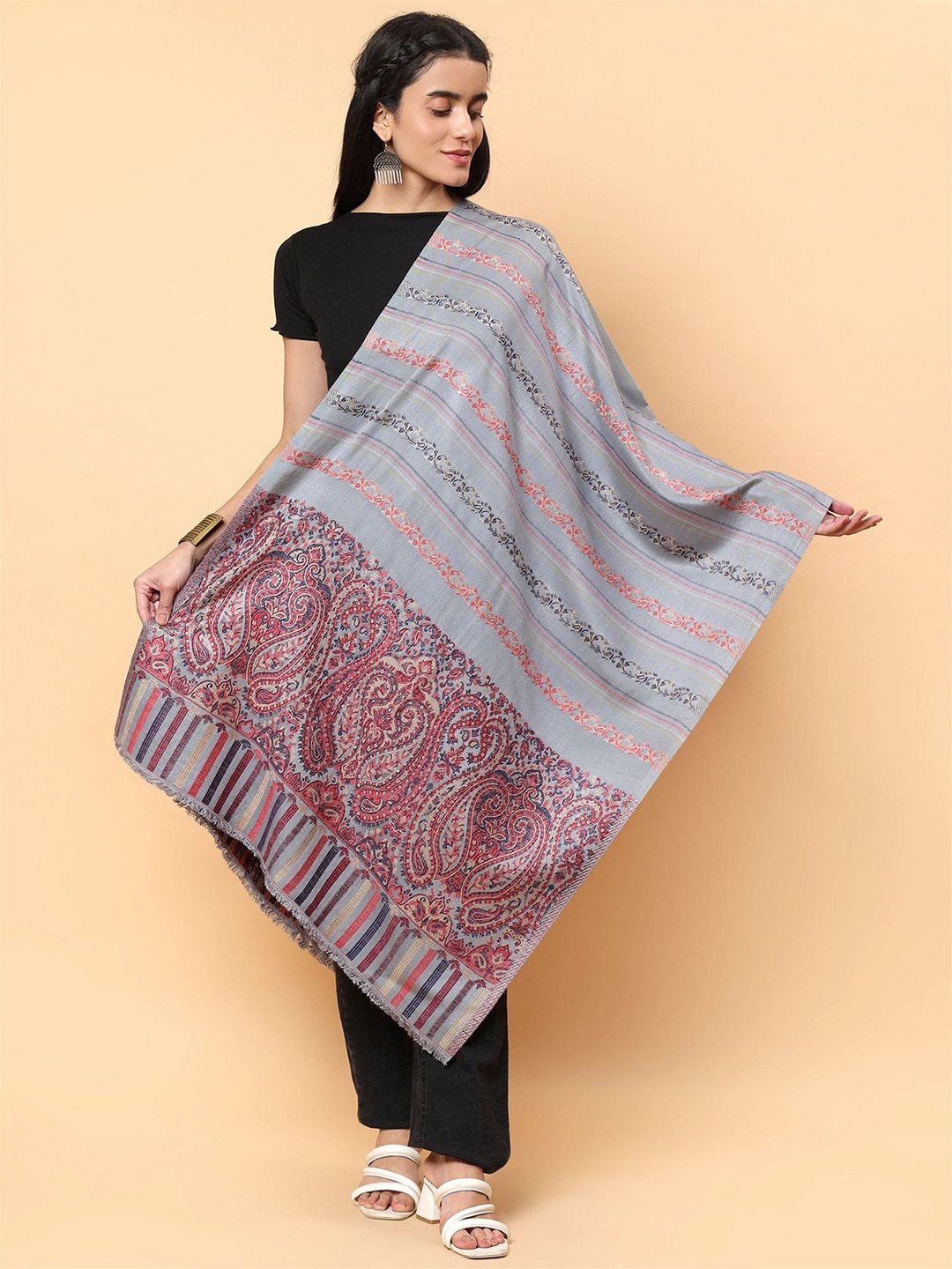 

Moda Chales Women's Woven Design Stole, Grey