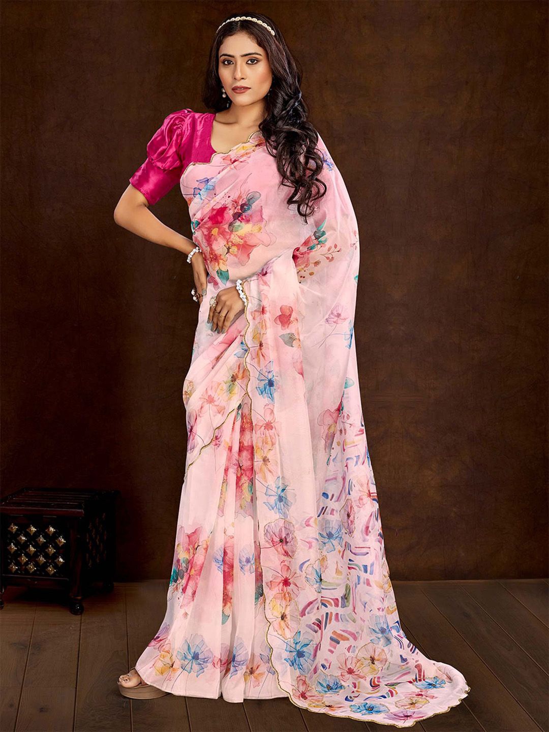 

Anouk Floral Organza Saree, Pink