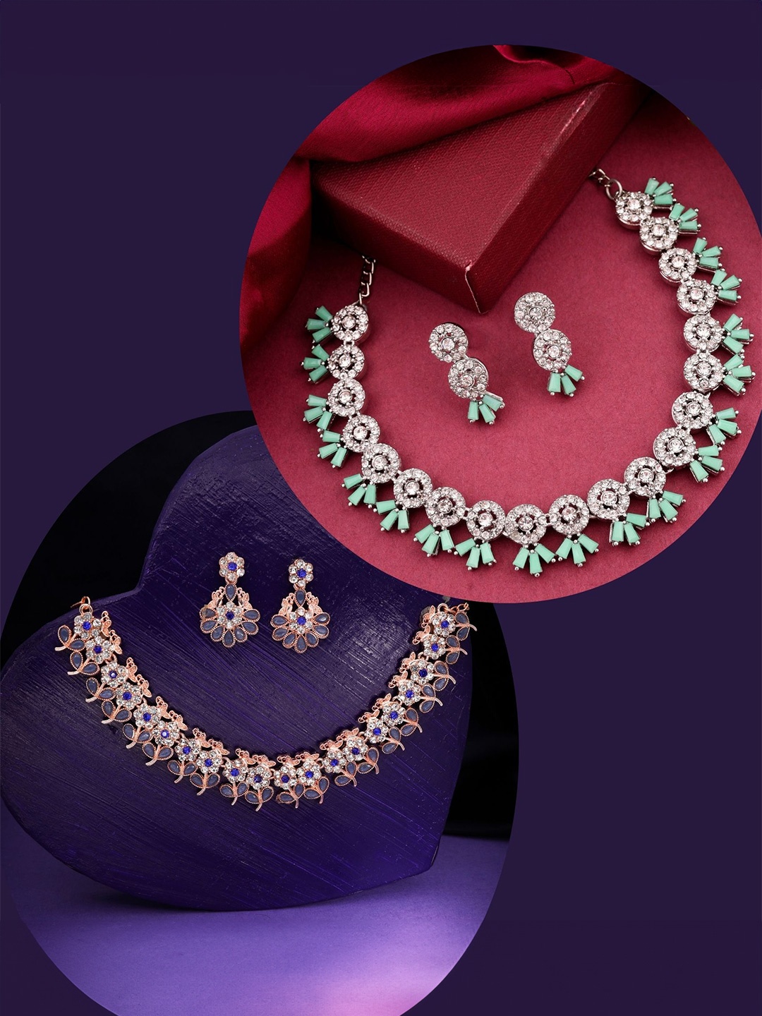 

DIVASTRI Set Of 2 Gold-Plated Artificial Stones Studded Necklace With Earrings