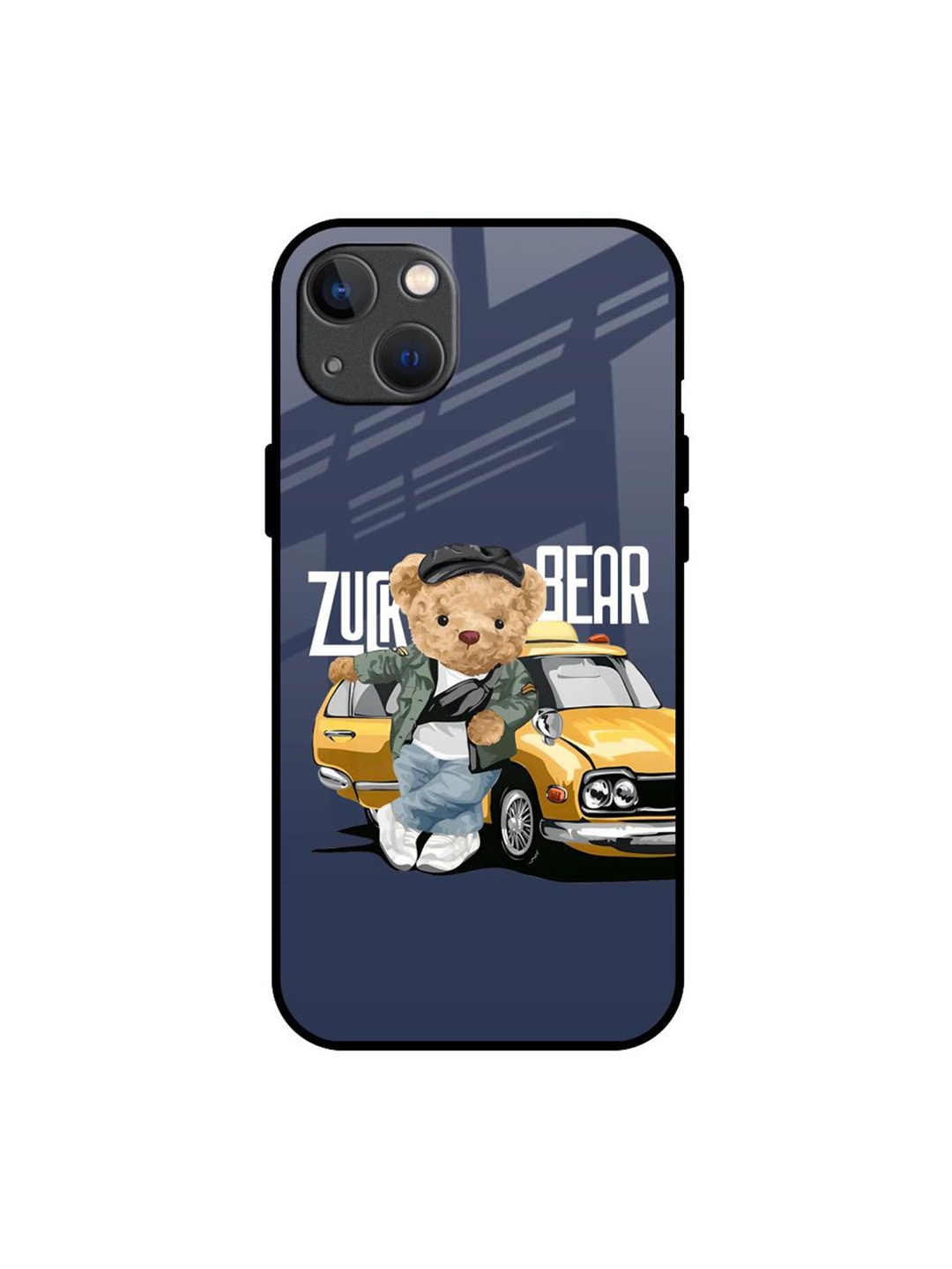 

QRIOH Adventurous Bear Printed iPhone 13 Back Case, Navy blue