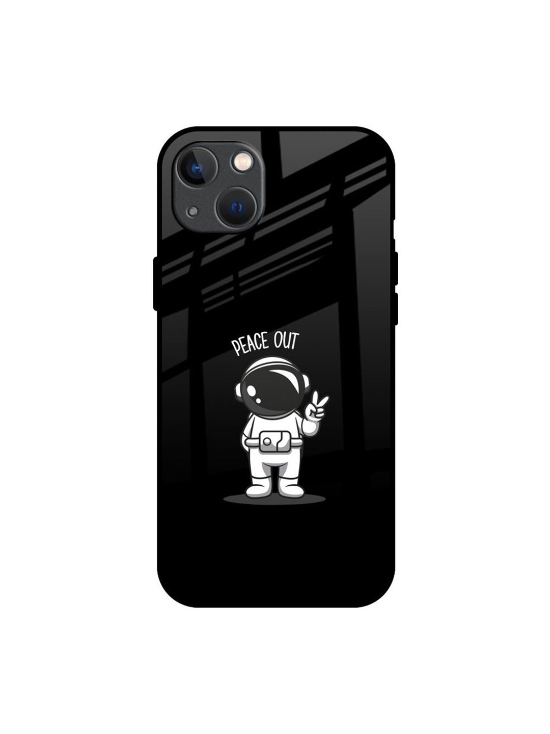 

QRIOH Peace Out Astro Real Printed iPhone 13 Back Case, Black