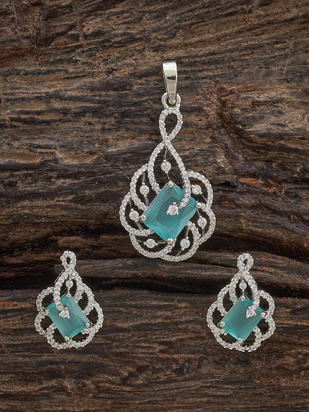 

Kushal's Fashion Jewellery Mint Rhodium-Plated Party Zircon Pendant Set, Silver