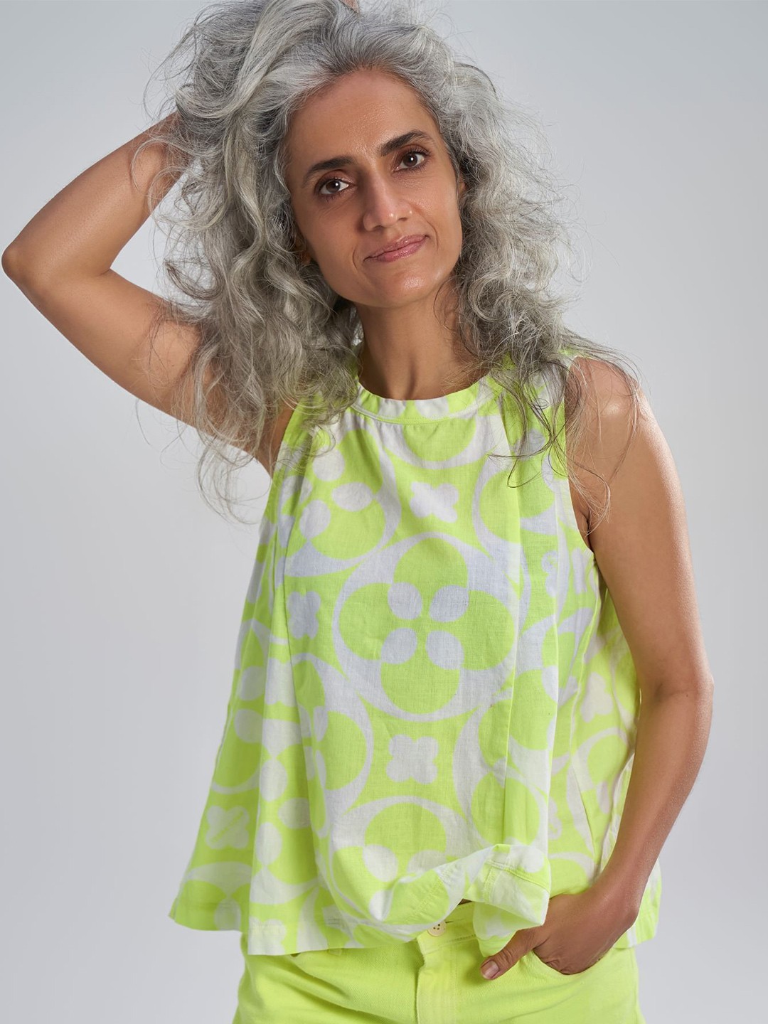 

Terra Luna Women Print Cotton Top, Green