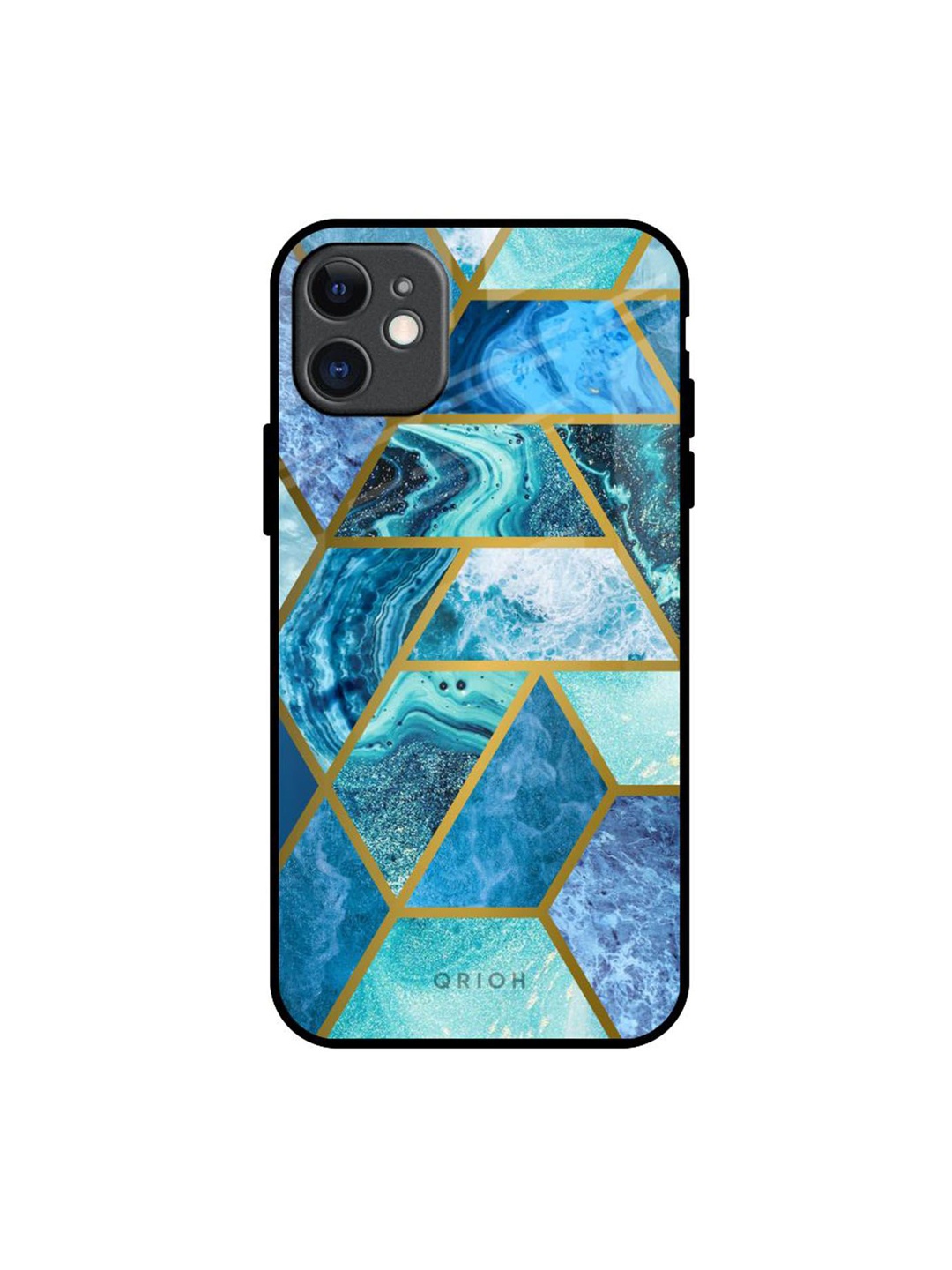 

QRIOH Turquoise Geometrical Marble Real Printed iPhone 11 Back Case, Blue