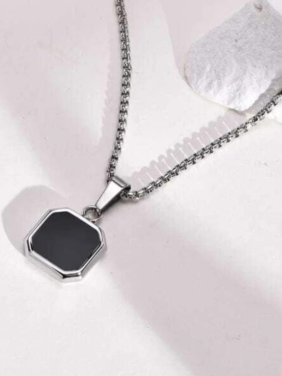 

Omaya Jewels Men Hexagonal Pendant With Chain, Silver